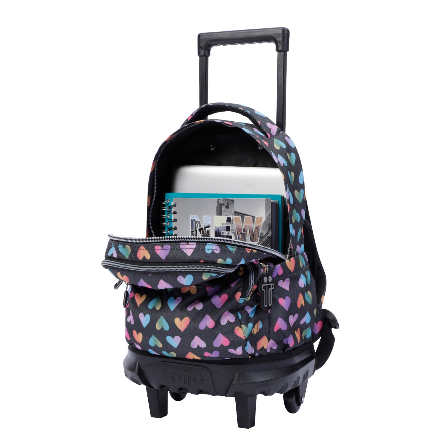 Mochila escolar pequeña ruedas corazones colores - Resma
