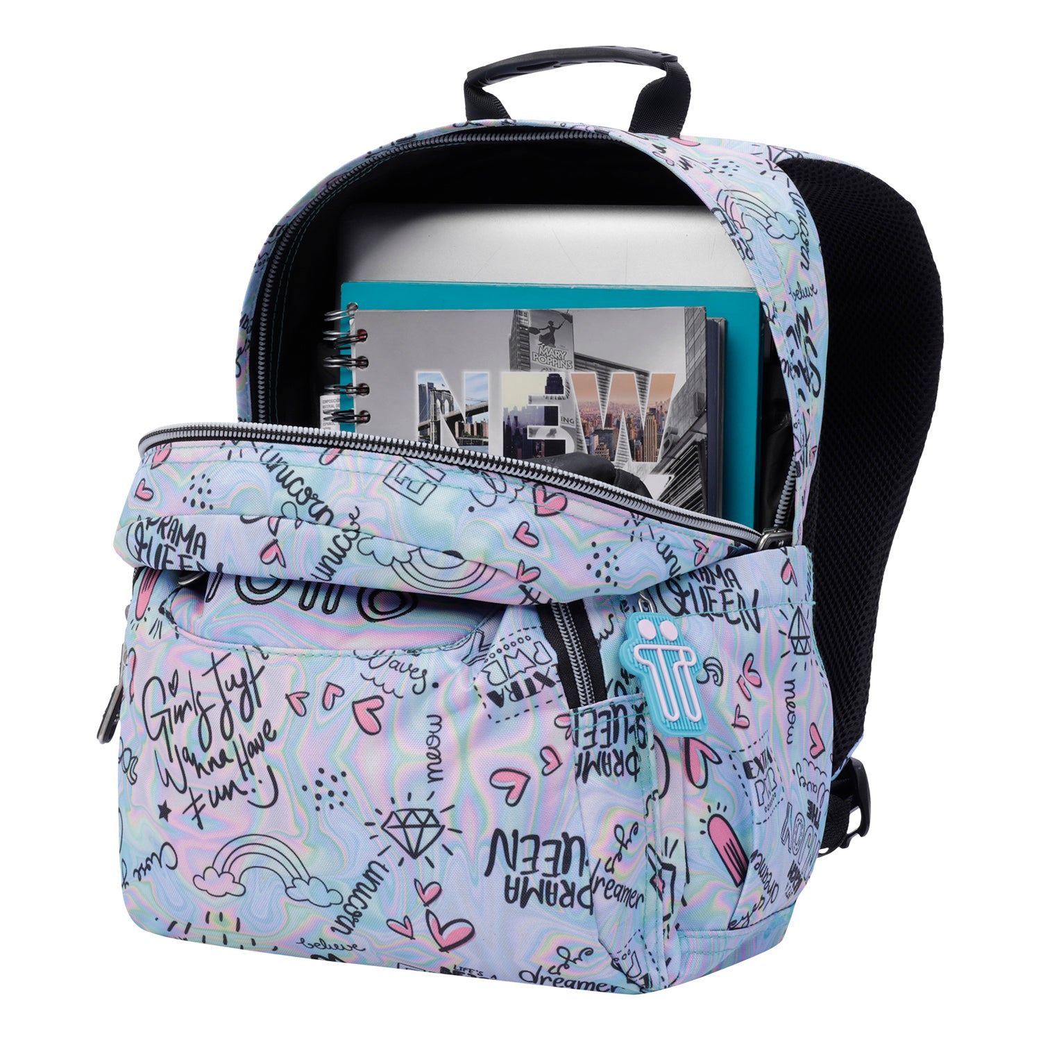 Mochila escolar rainbow party - Gommas