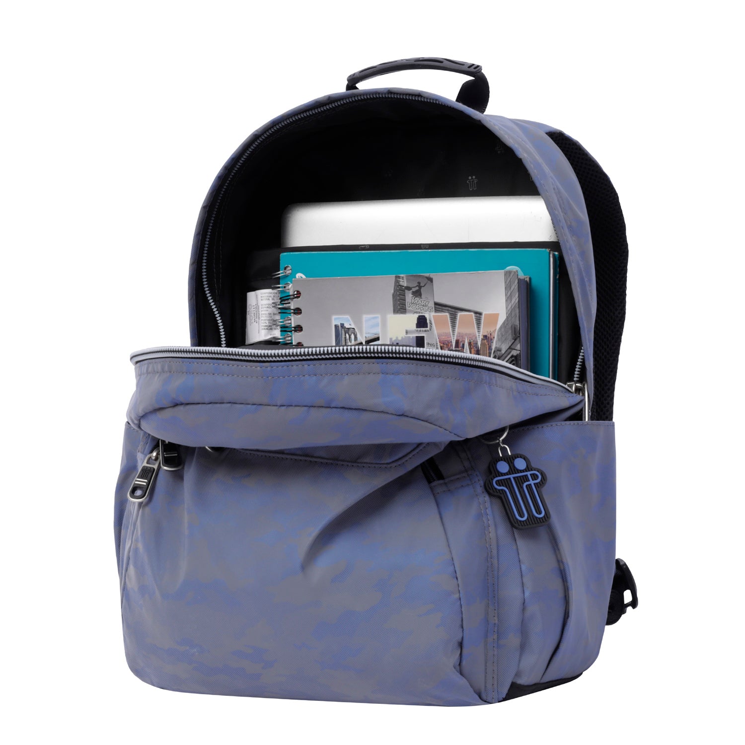 Mochila escolar para portátil 14 morado camuflaje - Acuarel