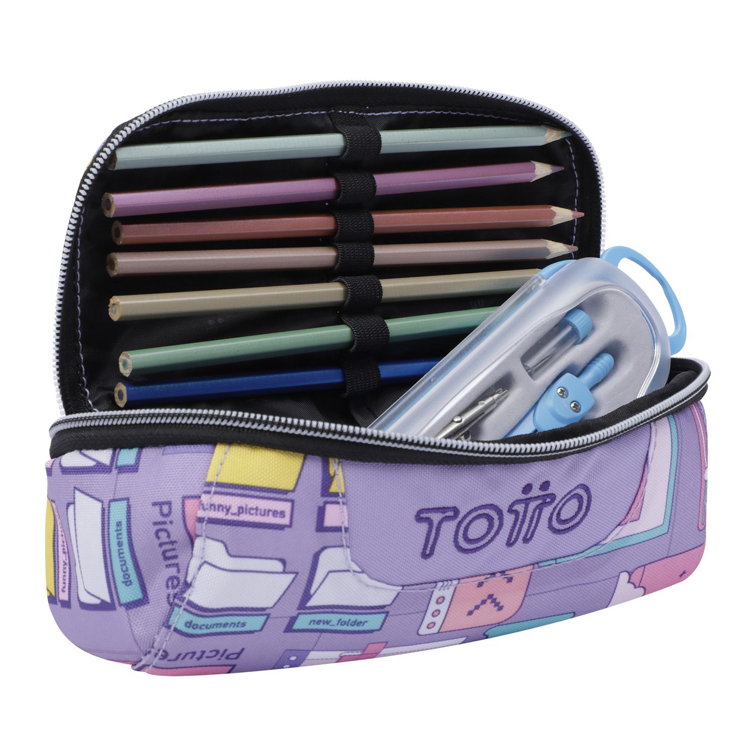 Estuche escolar estampado morado ciber - Tajalapiz