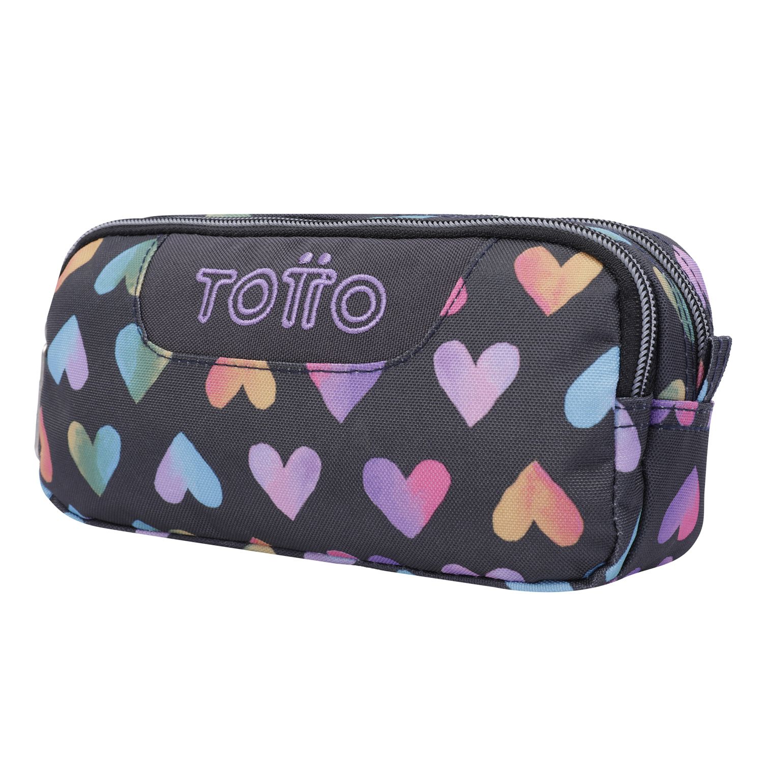 Estuche escolar dos compartimentos estampado corazones colores - Sobre