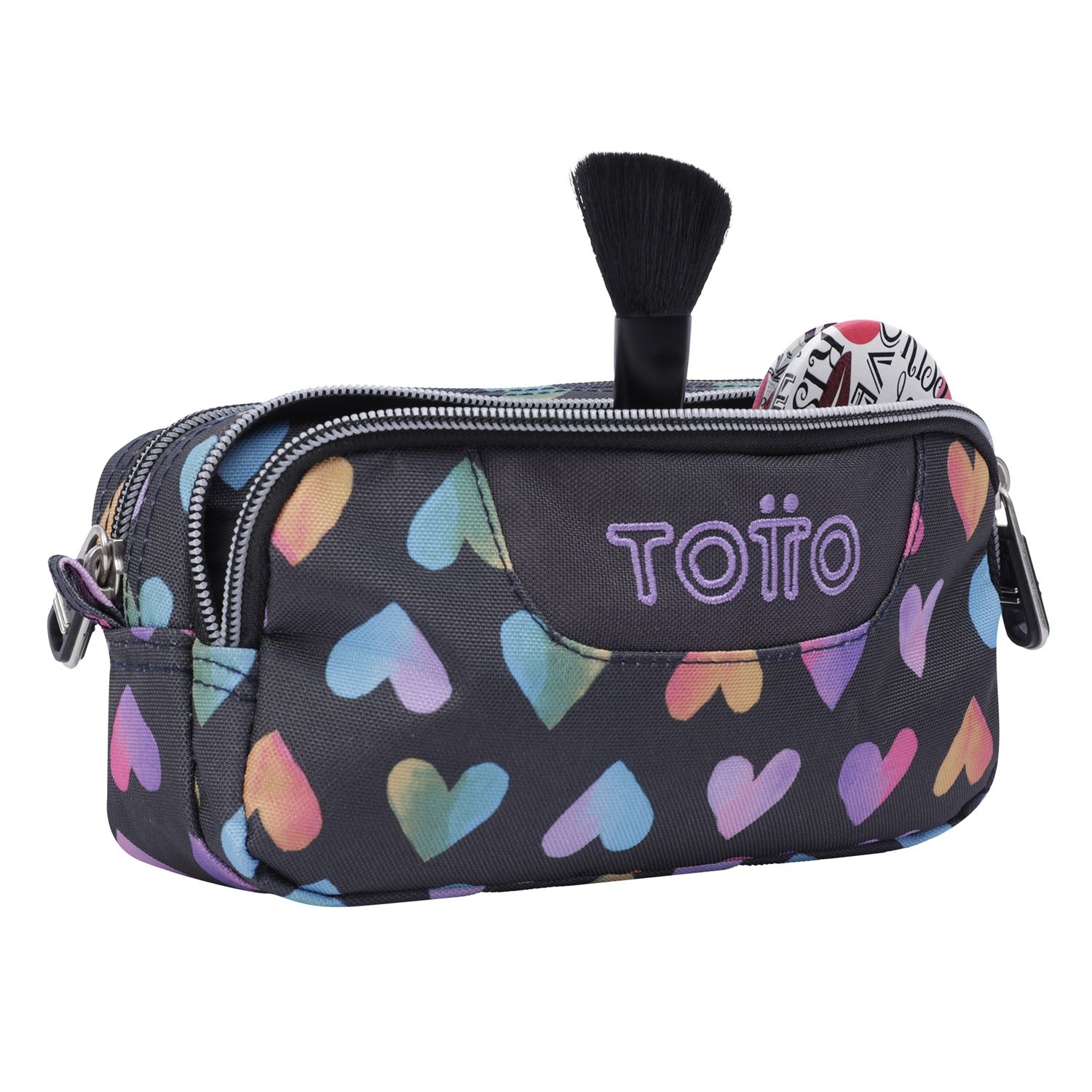 Estuche escolar dos compartimentos estampado corazones colores - Sobre