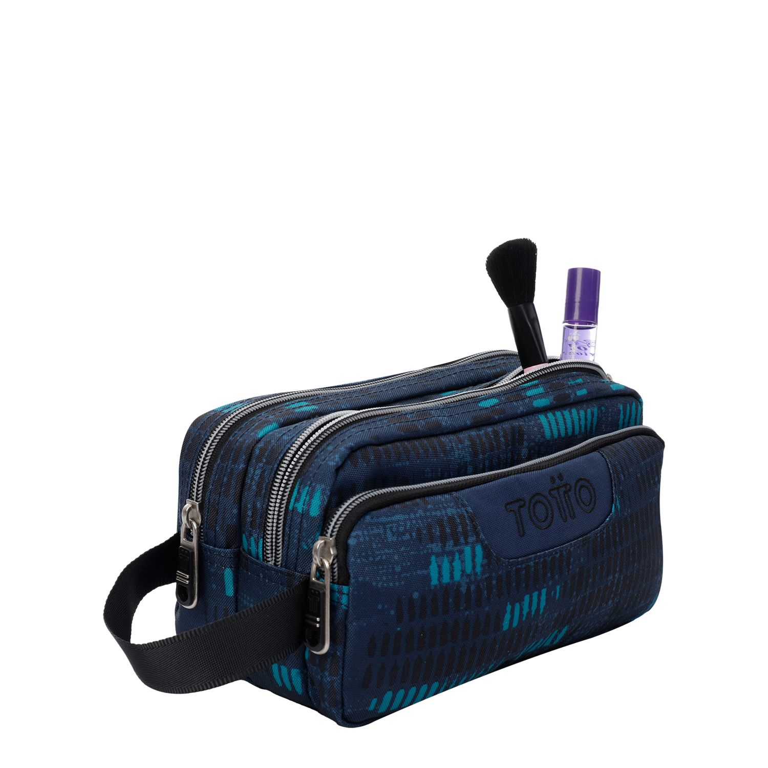 Estuche escolar tres compartimentos azul jaspeado - Agapec