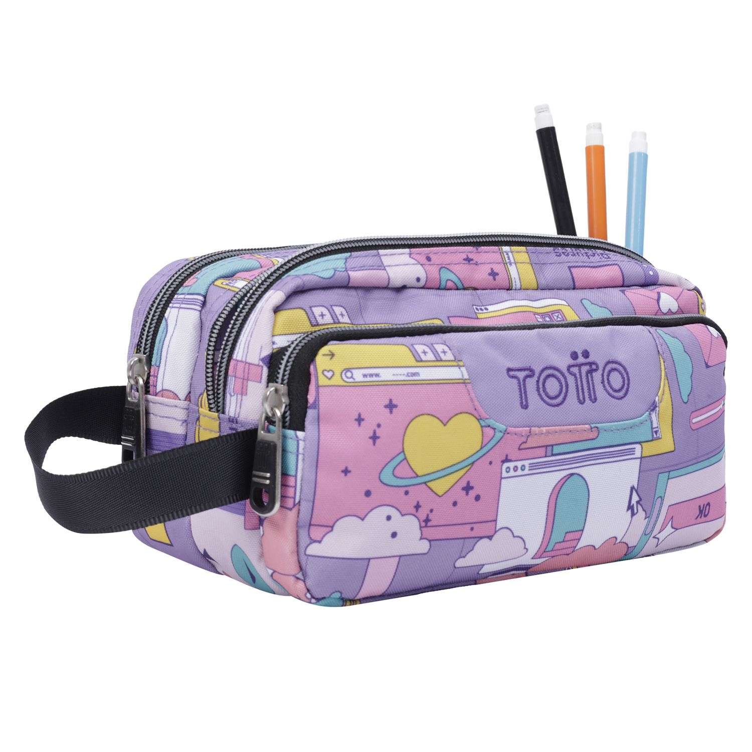 Estuche escolar tres compartimentos morado ciber - Agapec