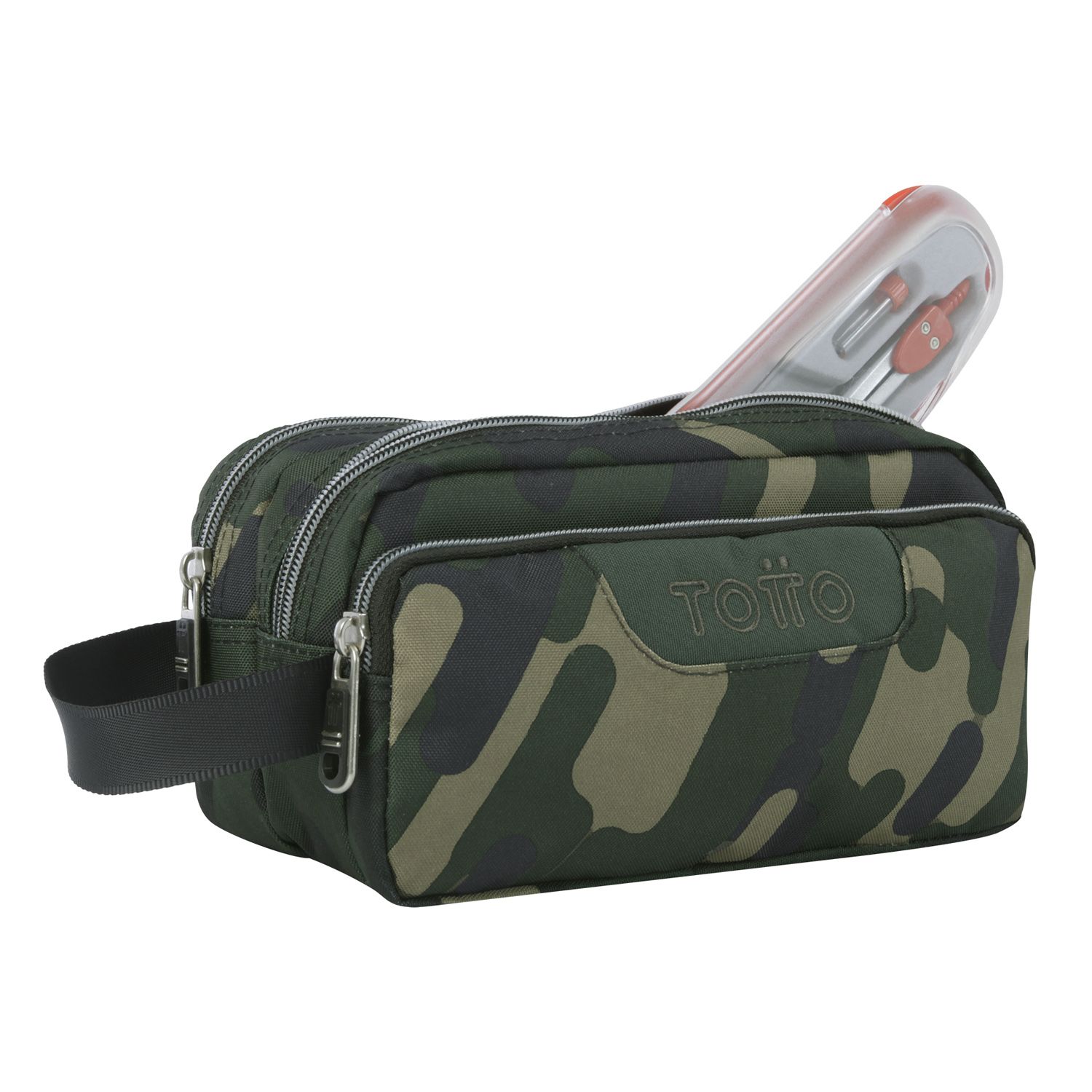 Estuche escolar tres compartimentos verde camuflaje - Agapec
