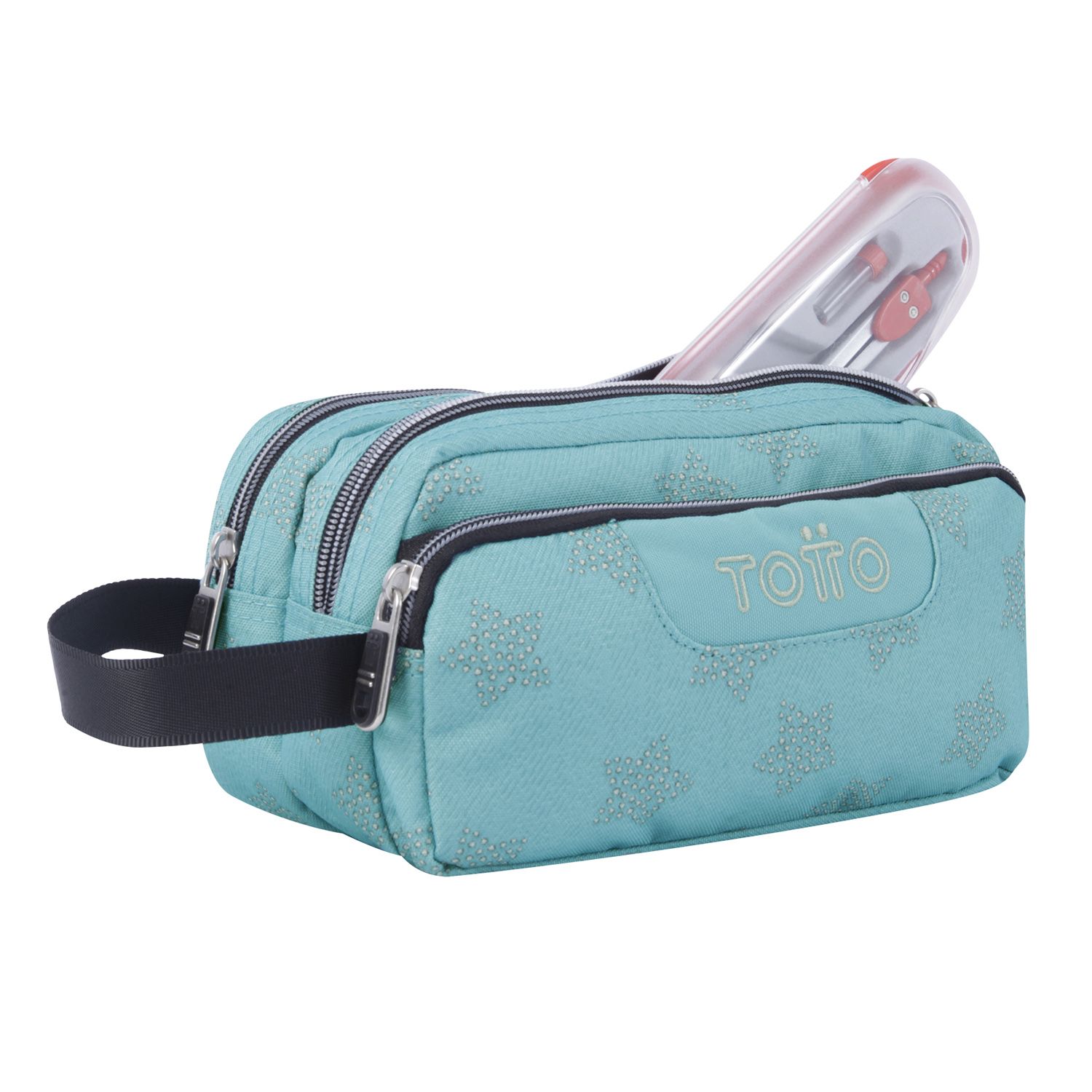 Estuche escolar tres compartimentos azul y estrellas - Agapec