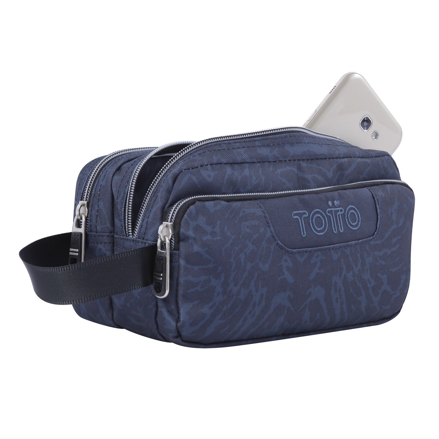 Estuche escolar tres compartimentos azul y negro geometric - Agapec