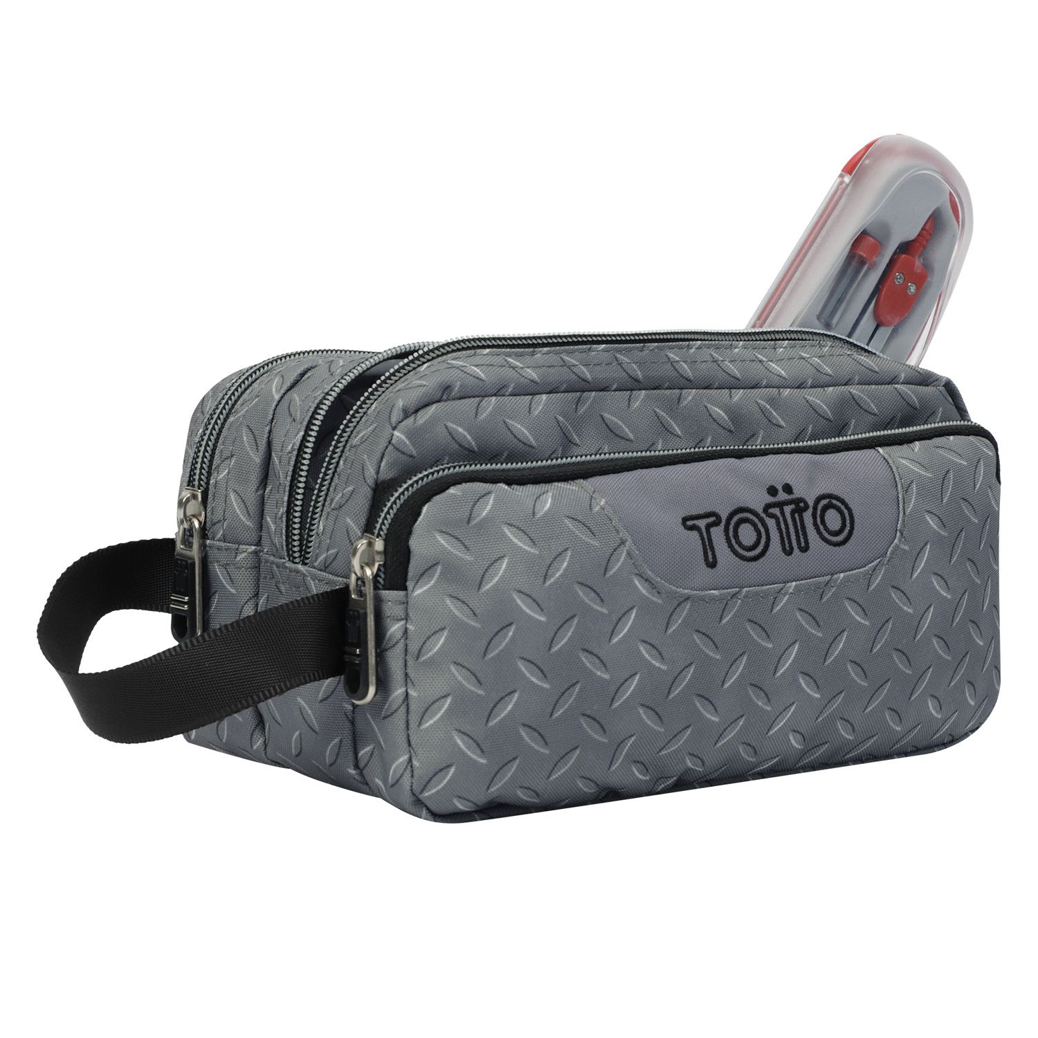 Estuche escolar tres compartimentos gris metálico - Agapec