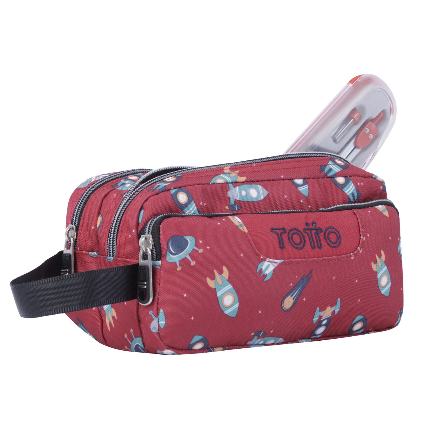 Estuche escolar tres compartimentos estampado cohete - Agapec