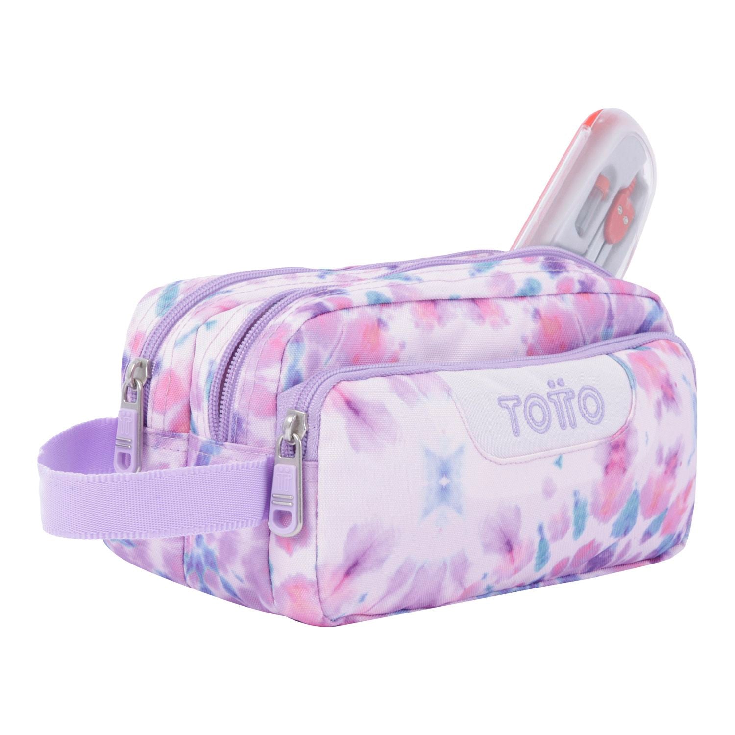 Estuche escolar tres compartimentos rosa tye dye - Agapec