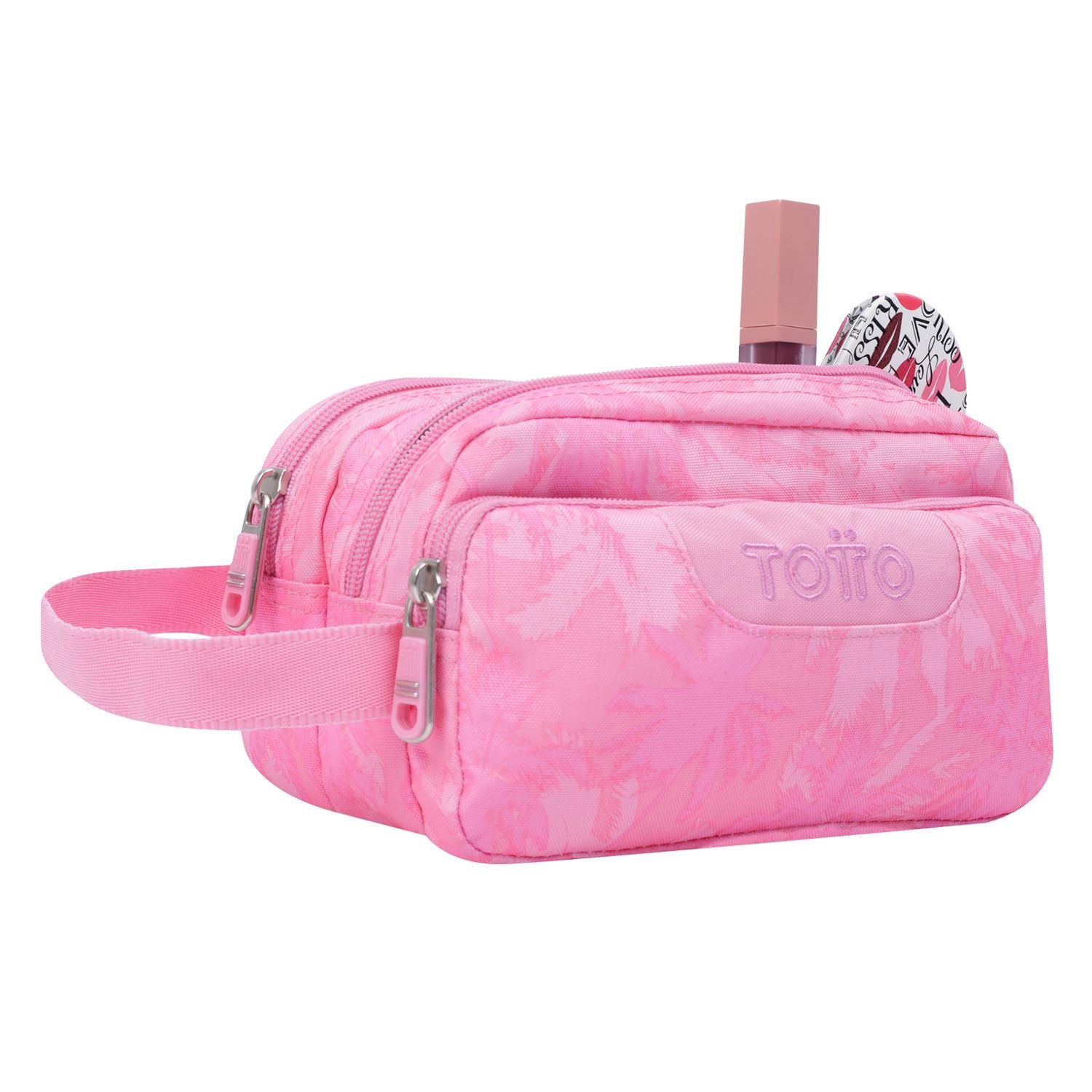 Estuche escolar tres compartimentos palmeras rosas - Agapec