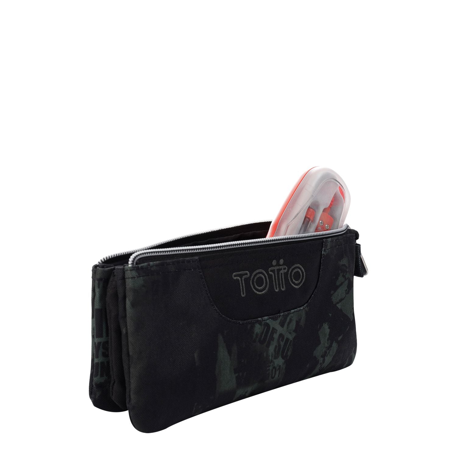Estuche escolar tres compartimentos gris y negro - Tablero
