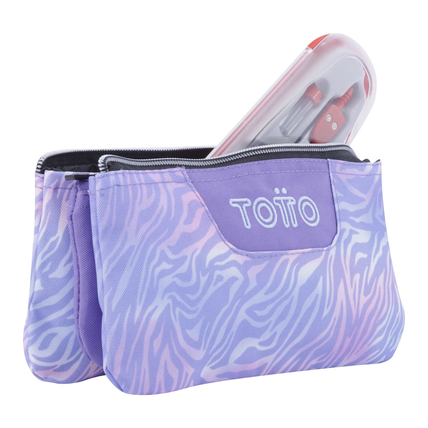 Estuche escolar tres compartimentos morado cebra - Tablero