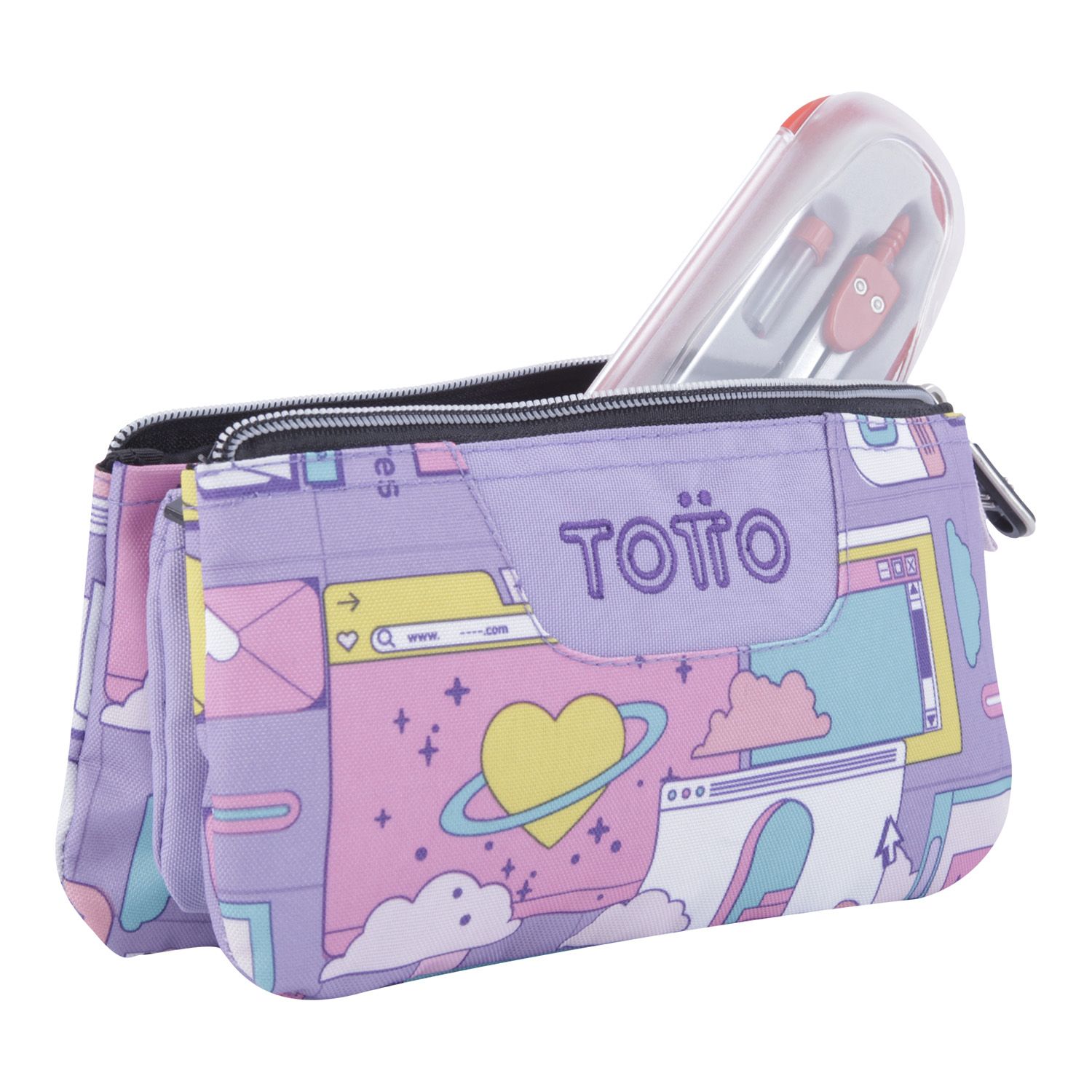Estuche escolar tres compartimentos morado ciber - Tablero