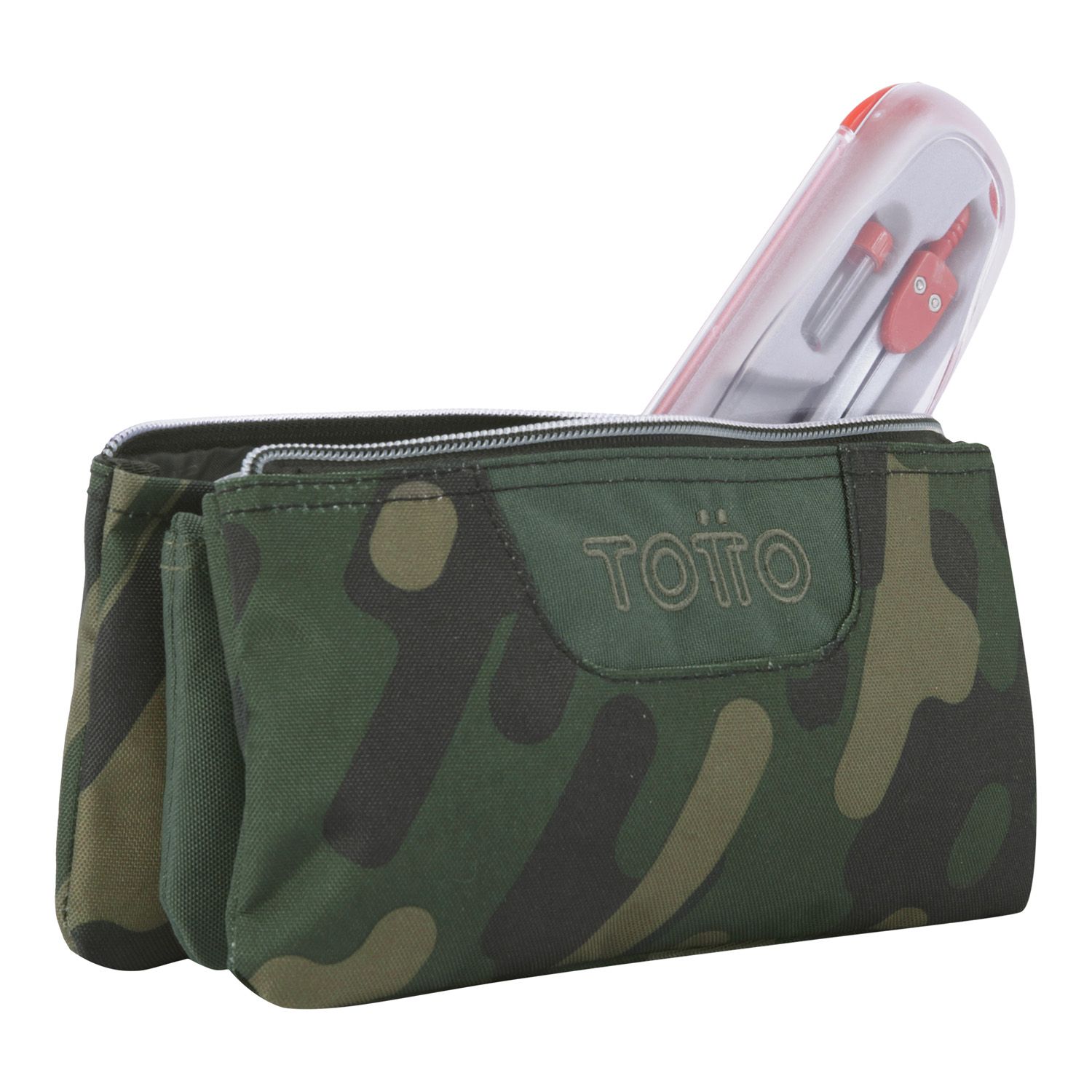 Estuche escolar tres compartimentos verde camuflaje - Tablero