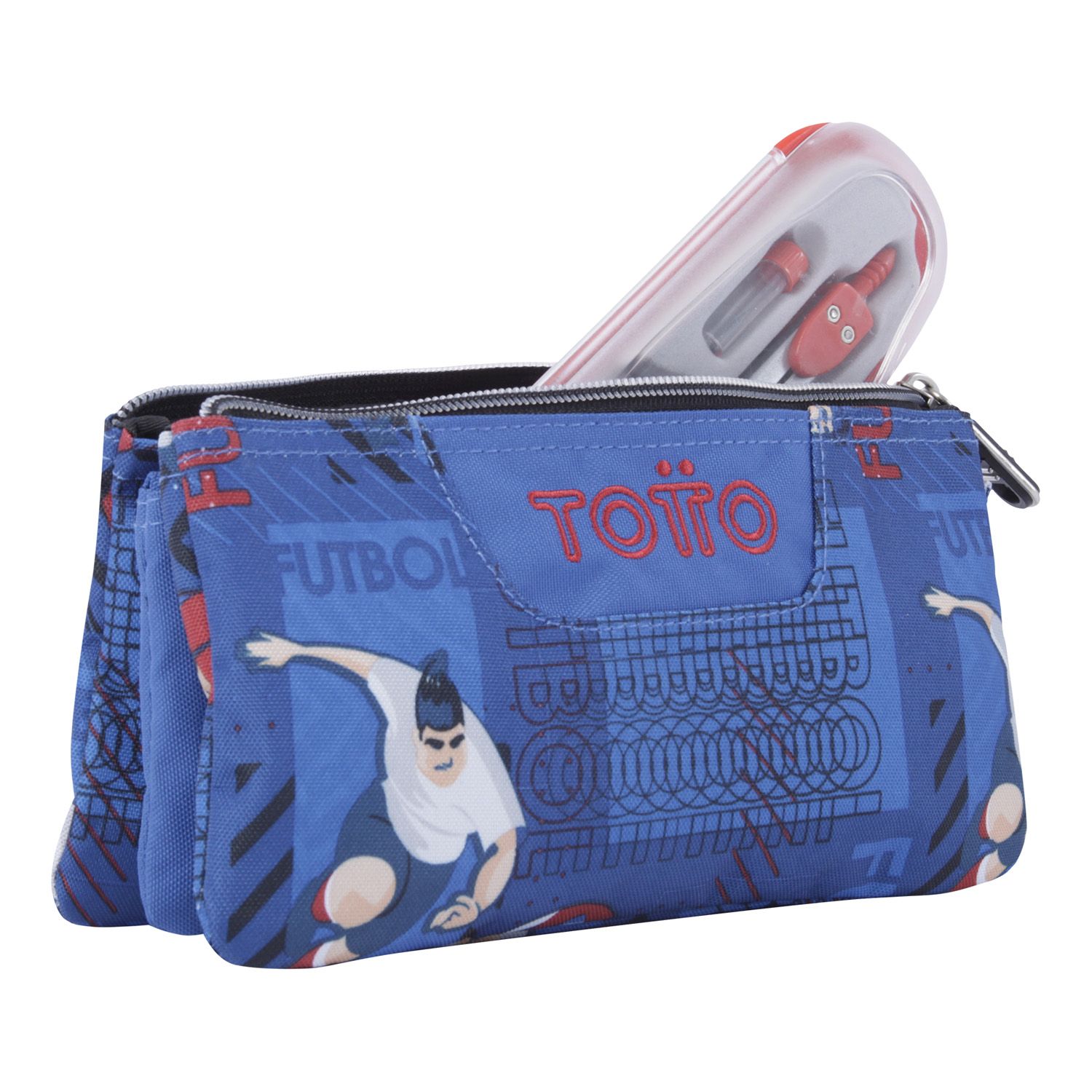 Estuche escolar tres compartimentos azul y futbolistas - Tablero