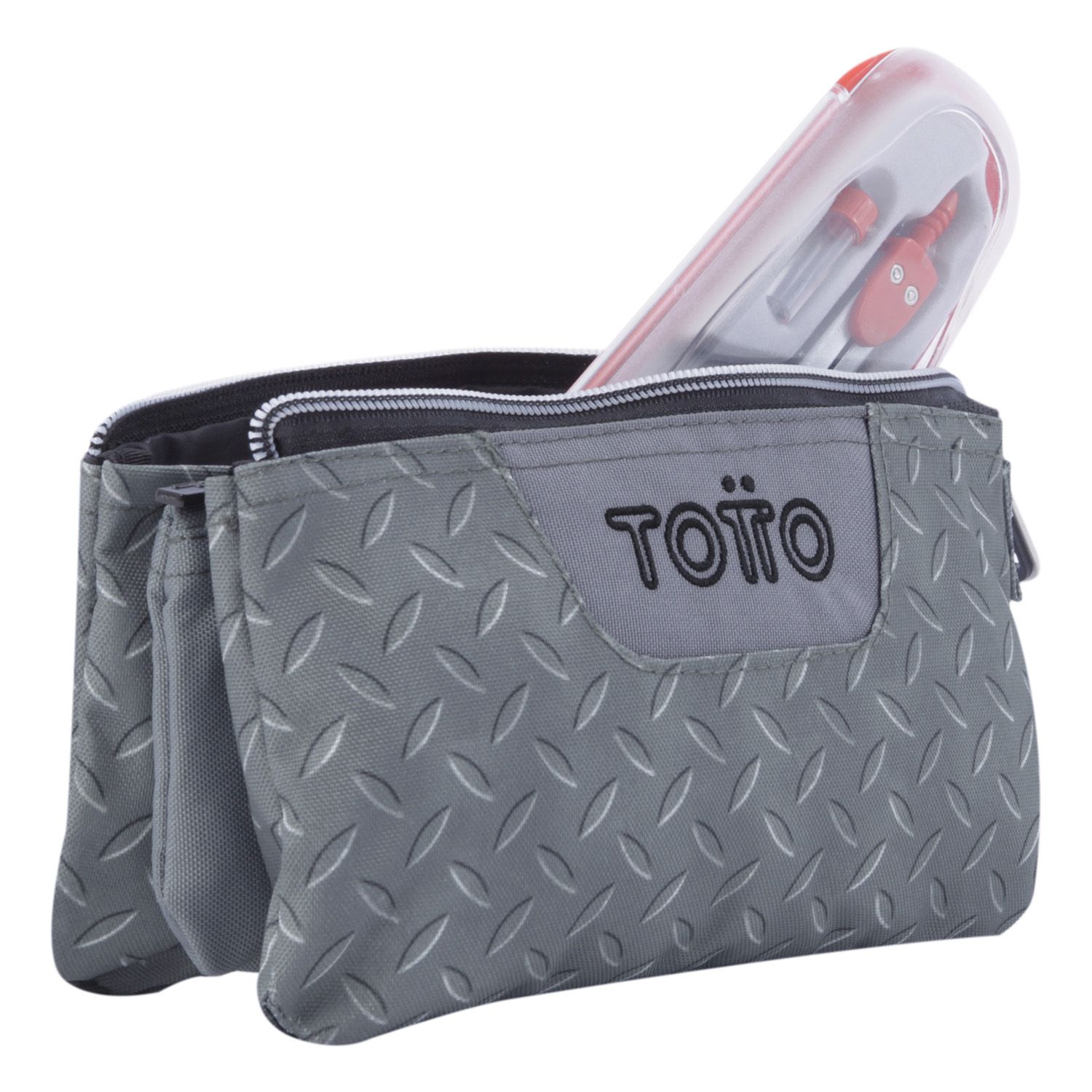 Estuche escolar tres compartimentos gris metálico - Tablero