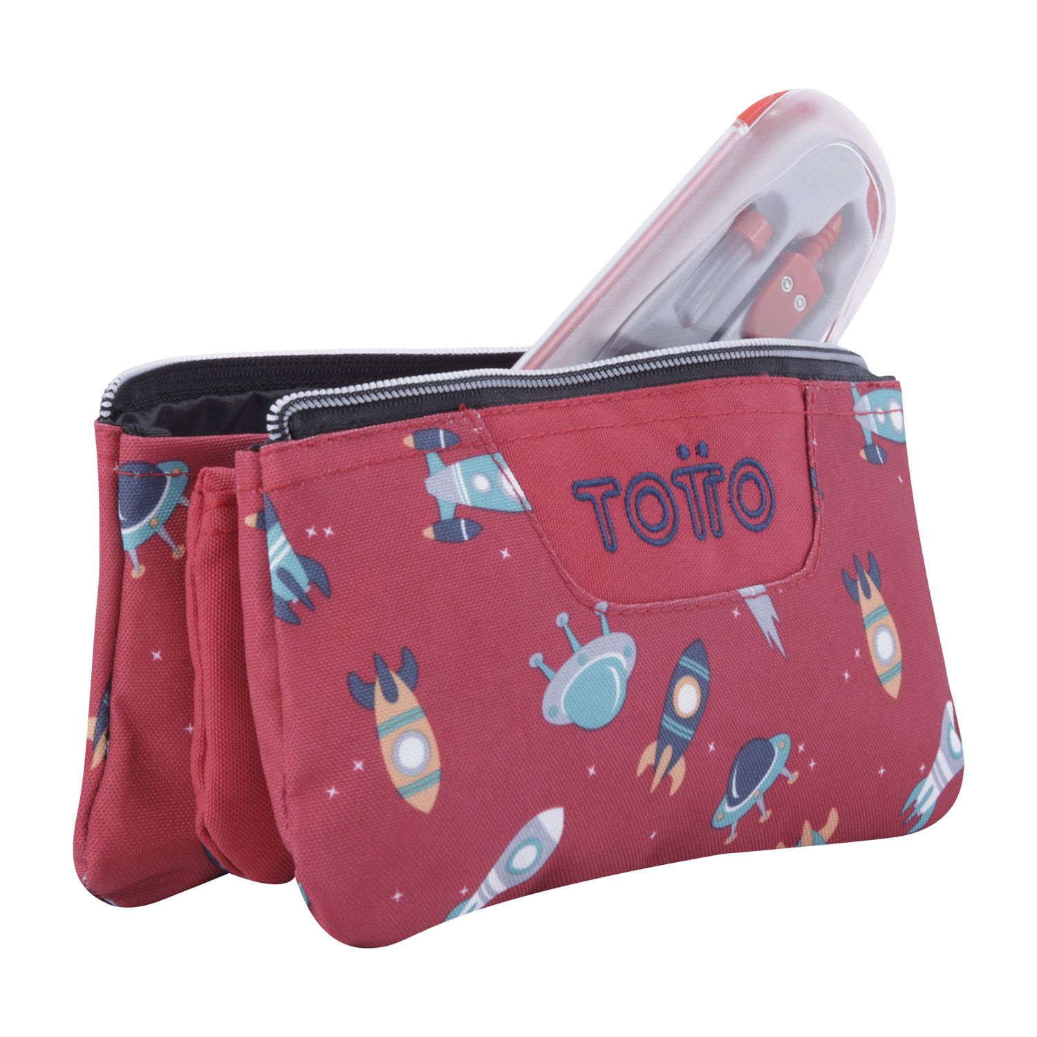 Estuche escolar tres compartimentos estampado cohete - Tablero