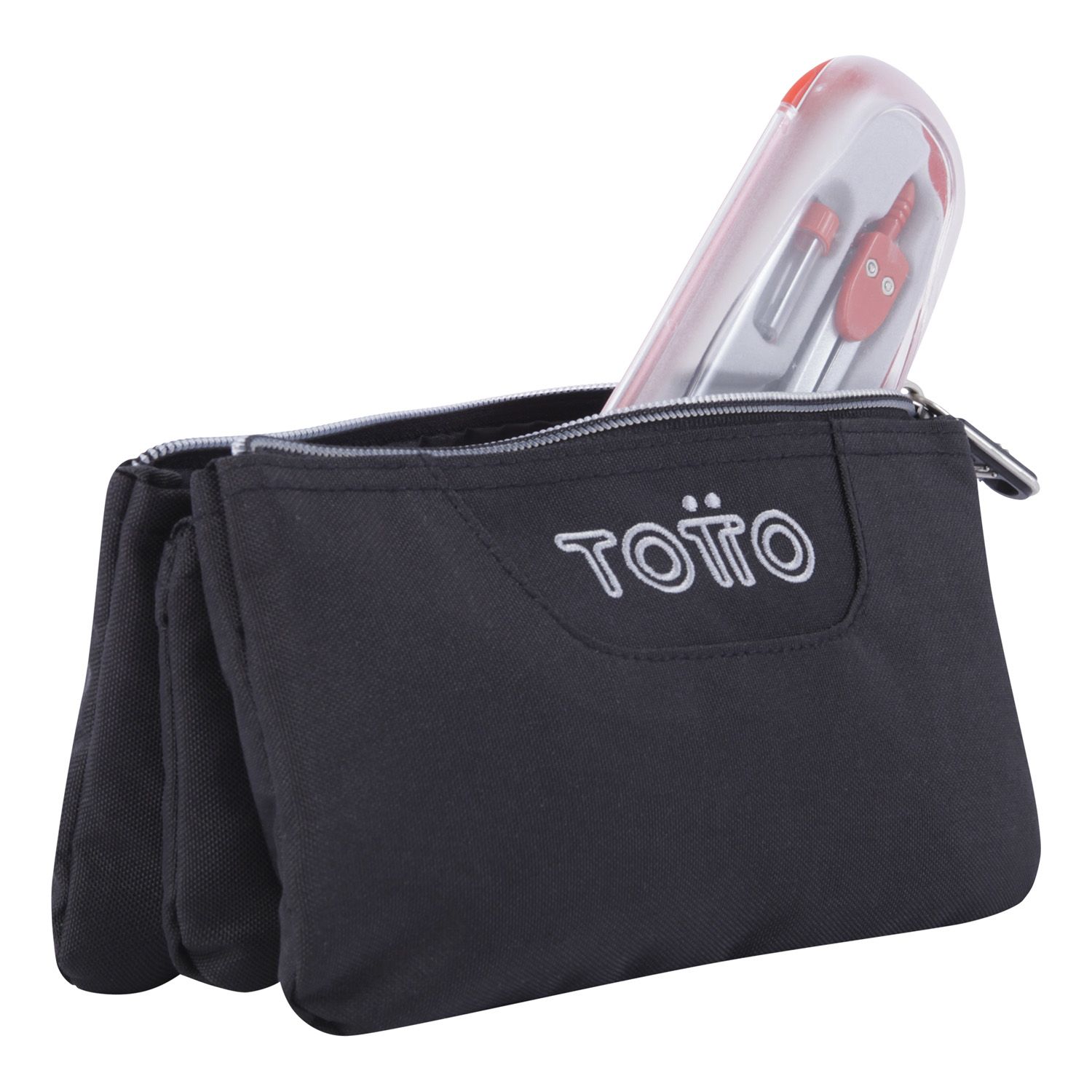 Estuche escolar tres compartimentos color negro - Tablero