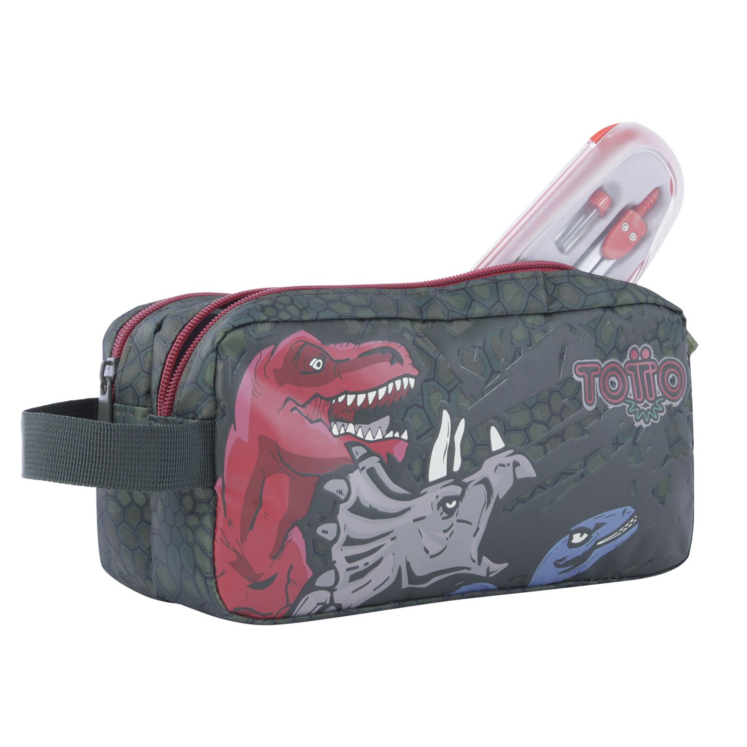 Estuche escolar dos compartimentos - T-Rex