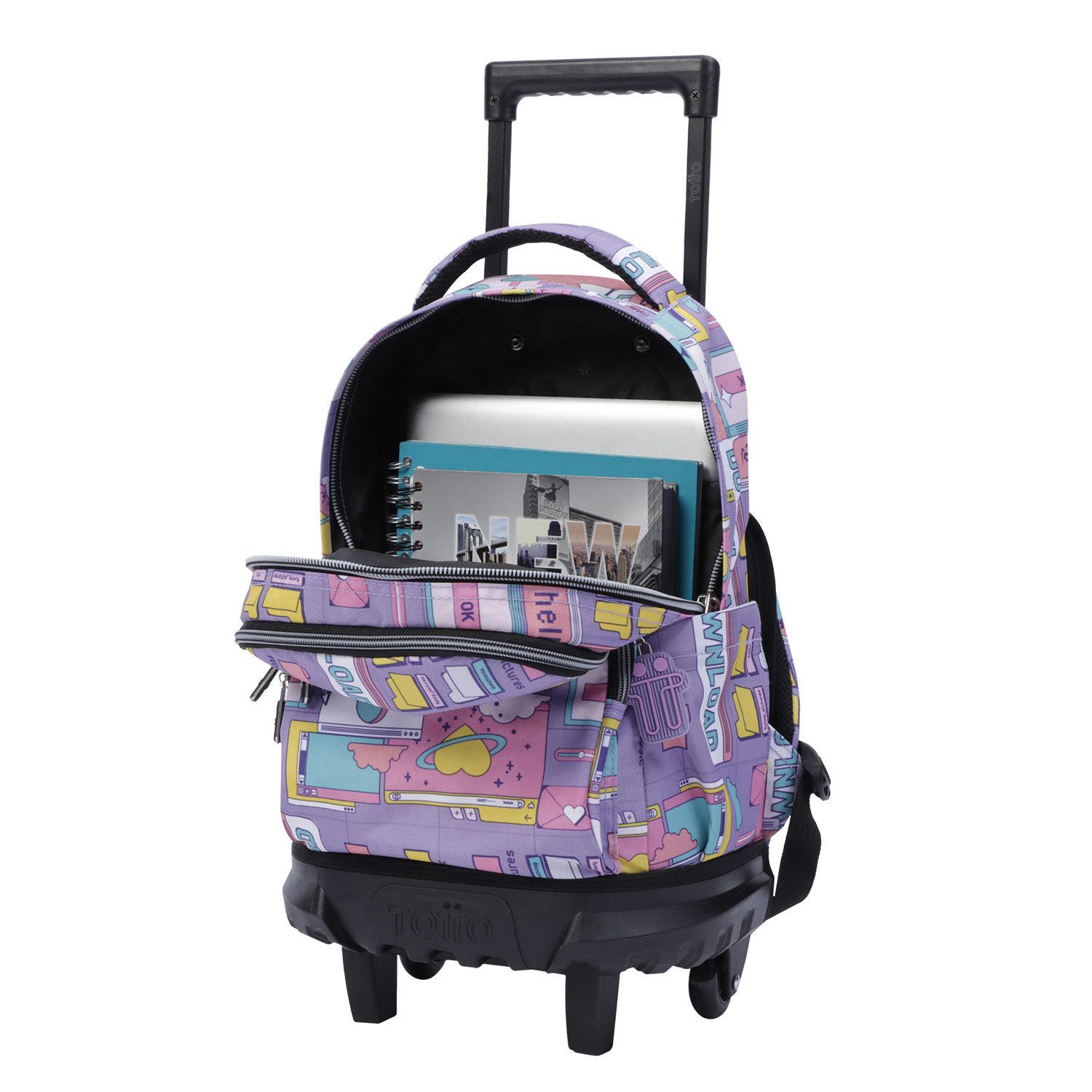 Mochila escolar pequeña ruedas morado ciber - Resma