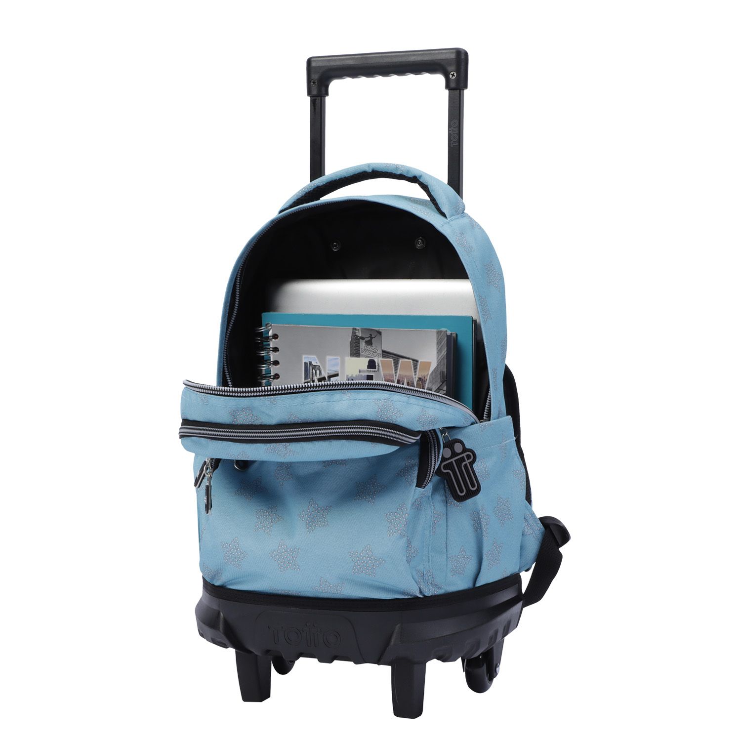 Mochila escolar pequeña ruedas azul y estrellas - Resma