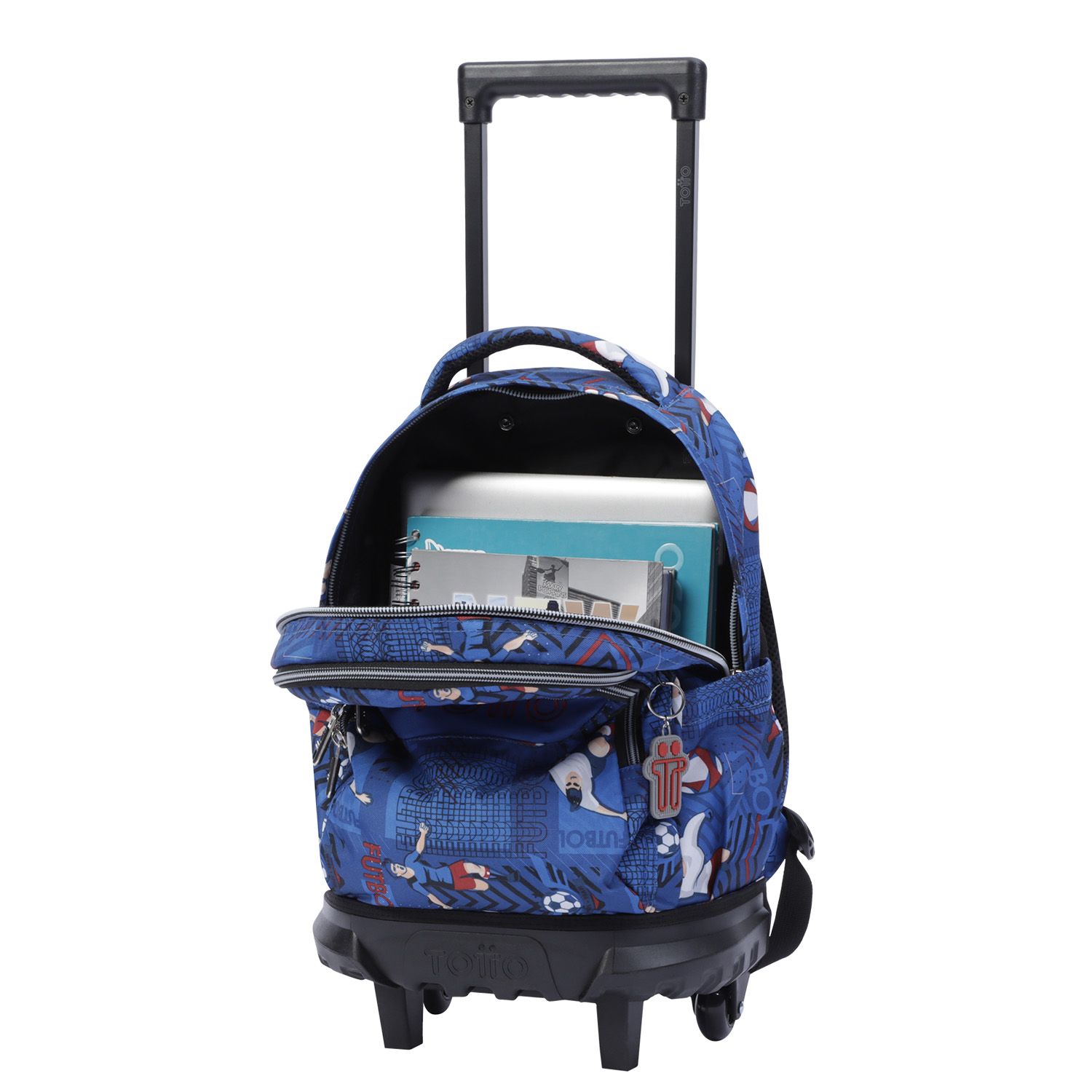 Mochila escolar pequeña ruedas azul futbolistas - Resma