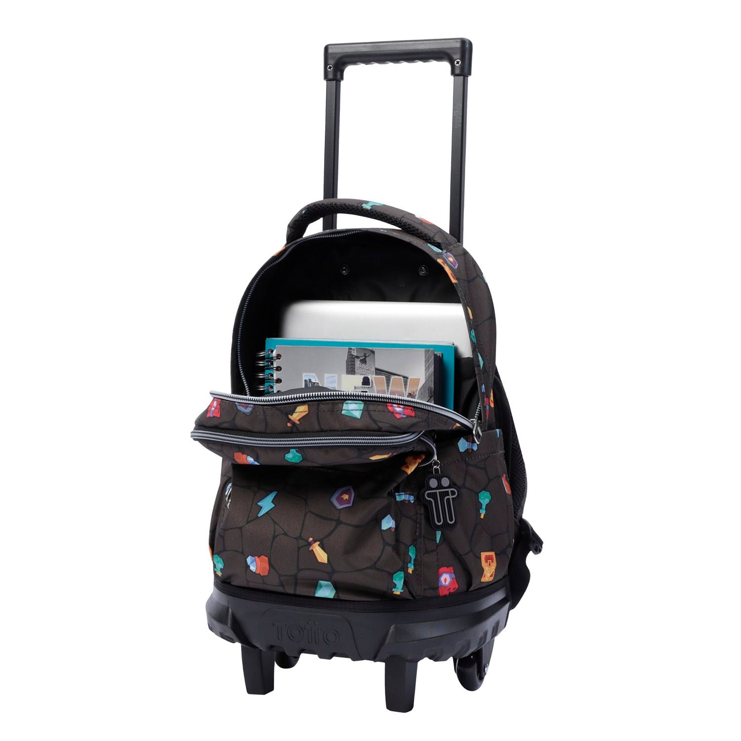 Mochila escolar pequeña ruedas estampado videojuego - Resma
