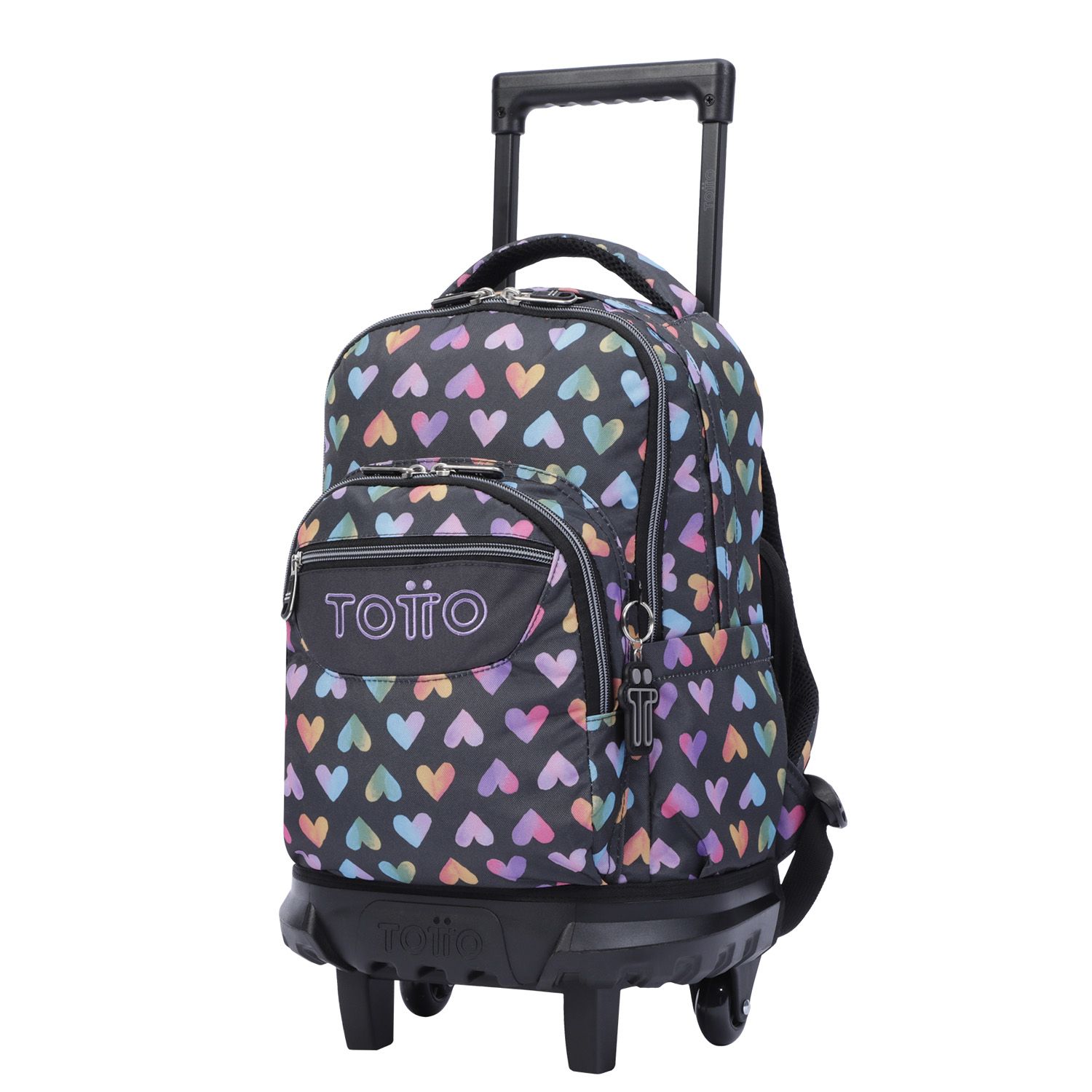 Mochila escolar pequeña ruedas corazones colores - Resma