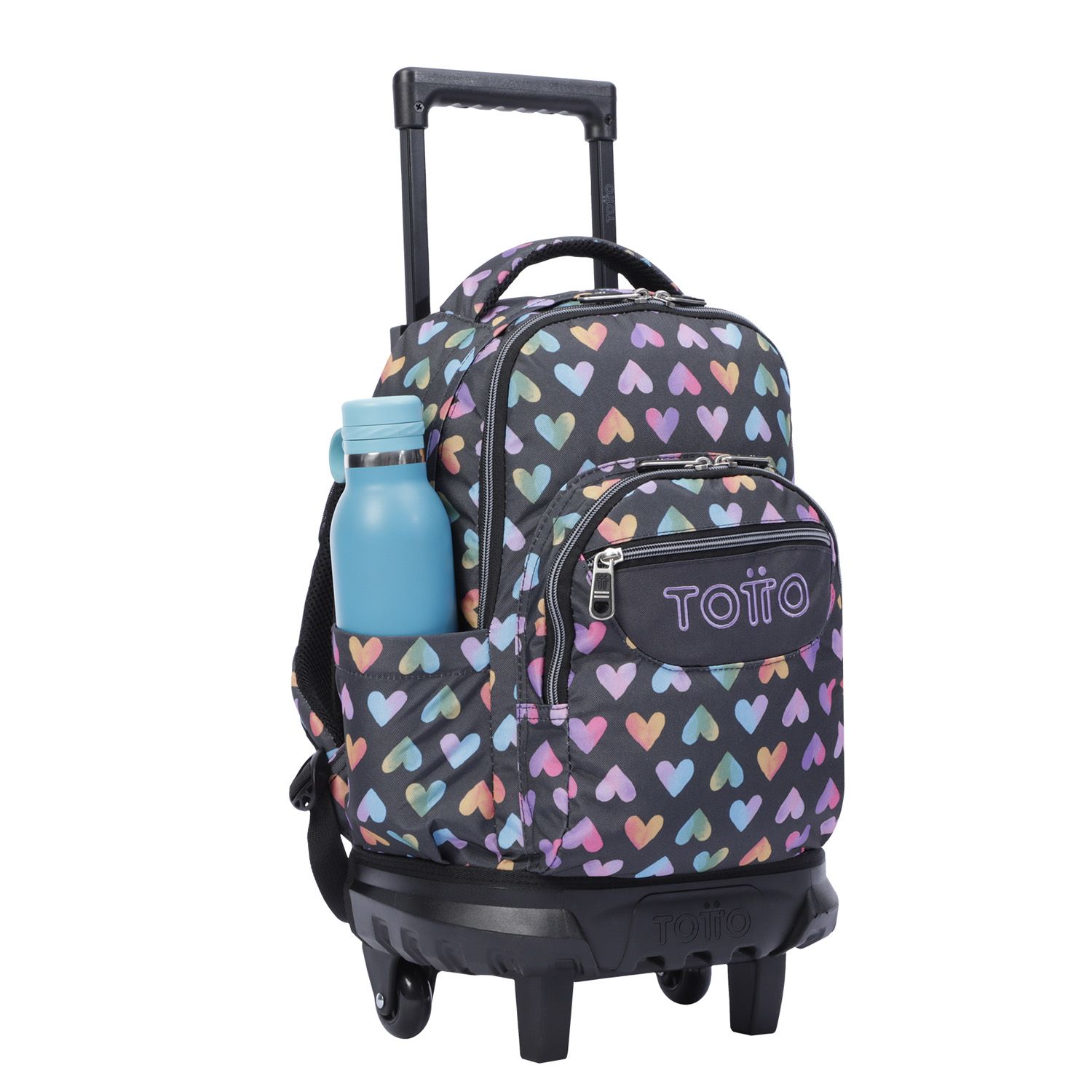 Mochila escolar pequeña ruedas corazones colores - Resma