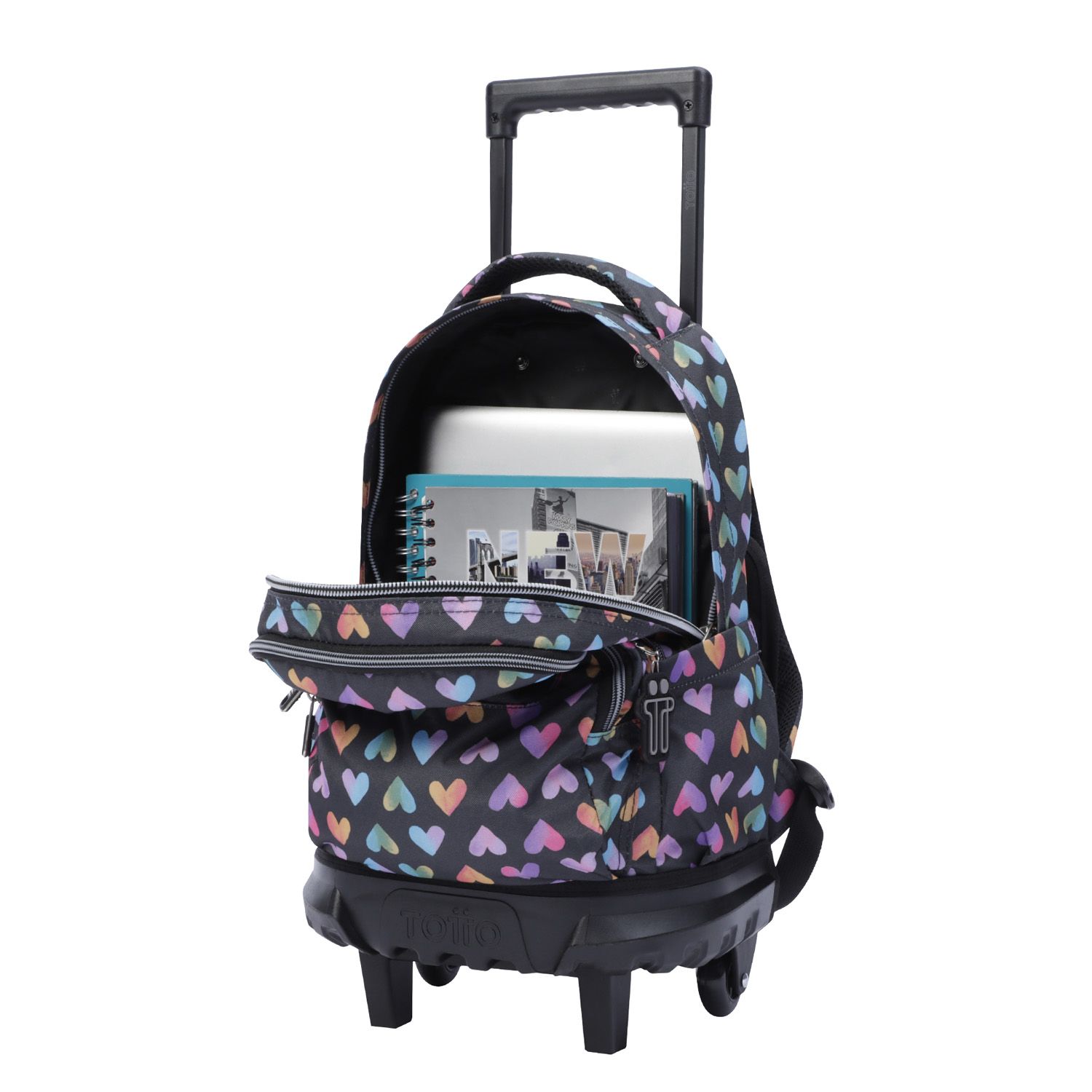Mochila escolar pequeña ruedas corazones colores - Resma