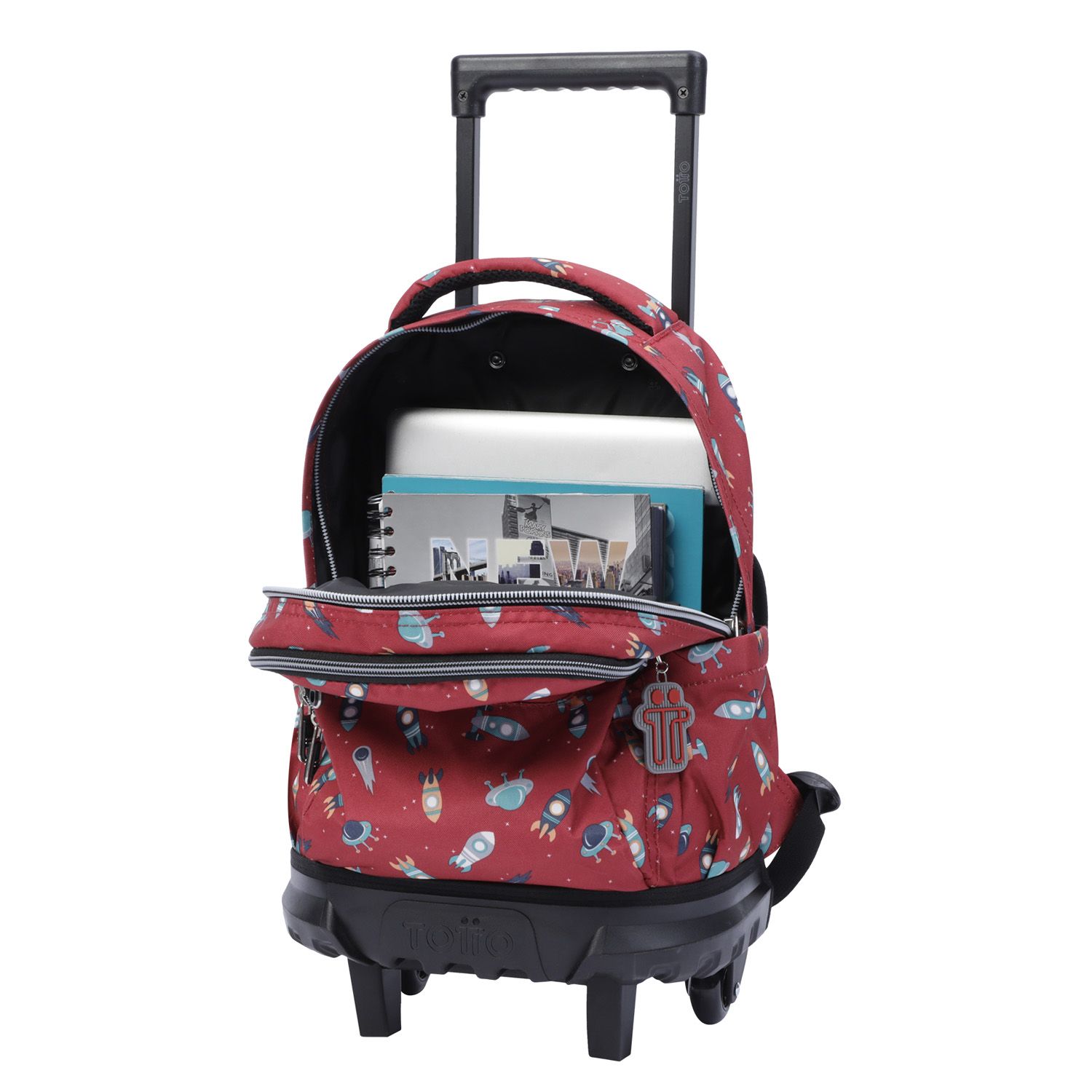 Mochila escolar pequeña ruedas estampado cohetes - Resma
