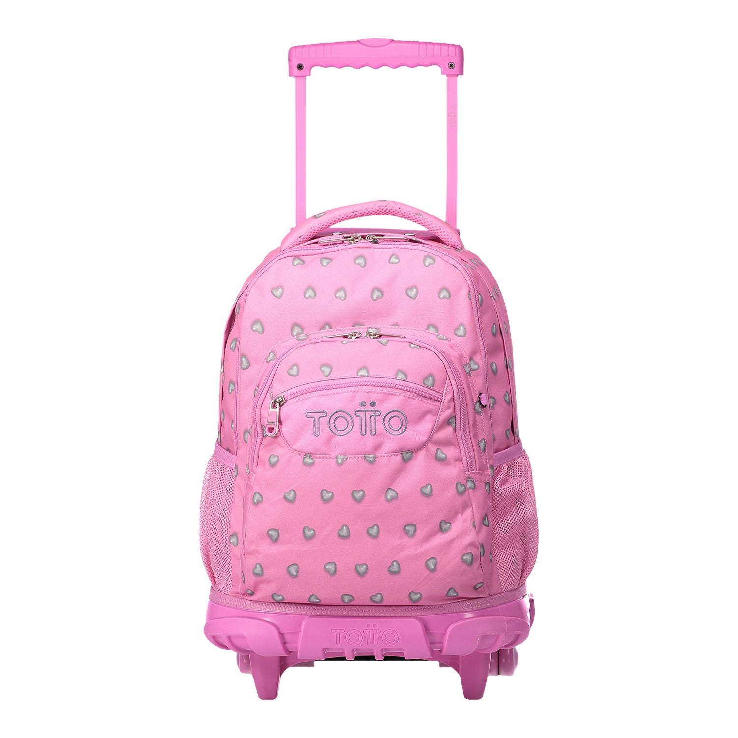 Mochila escolar con ruedas corazones rosas - Renglones