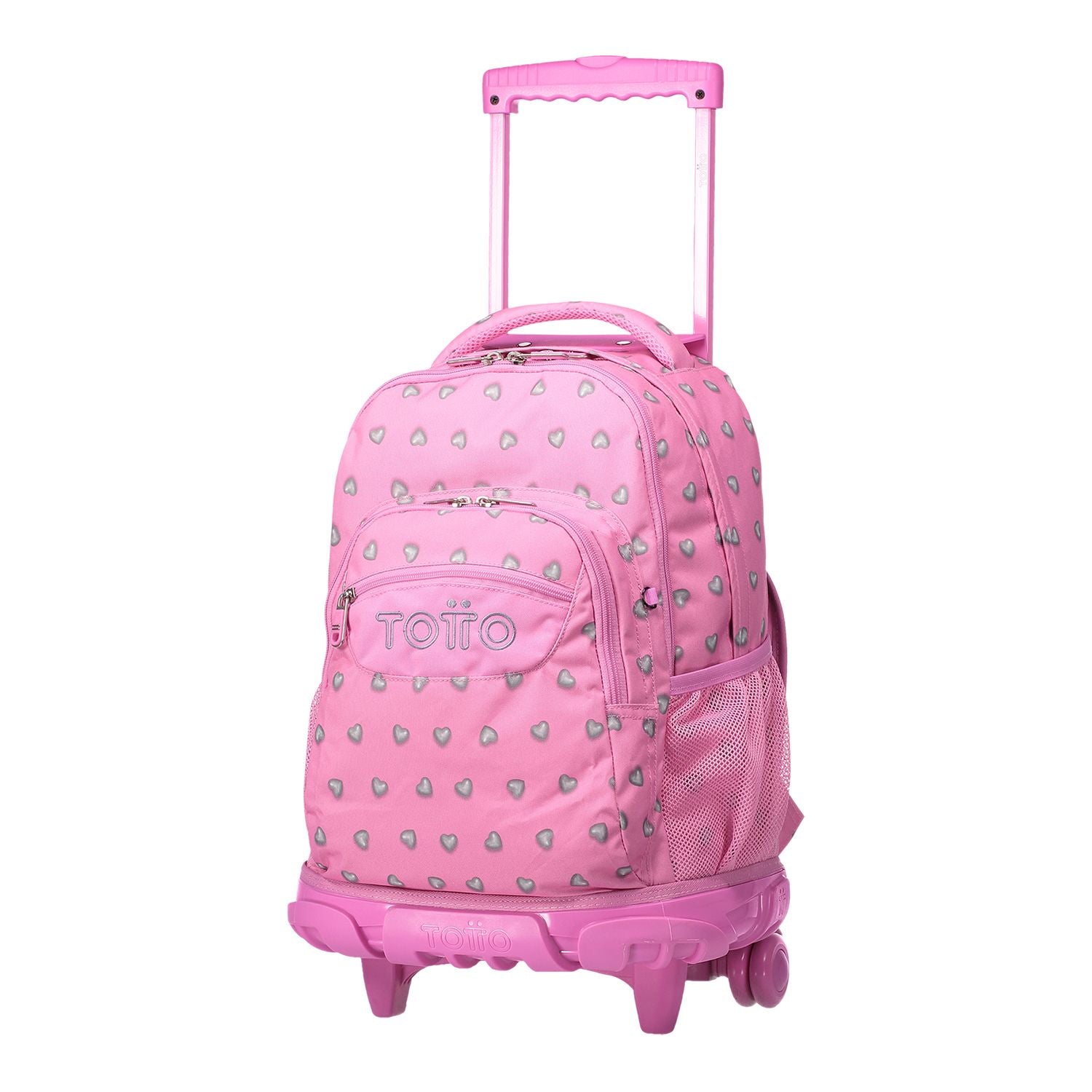 Mochila escolar con ruedas corazones rosas - Renglones