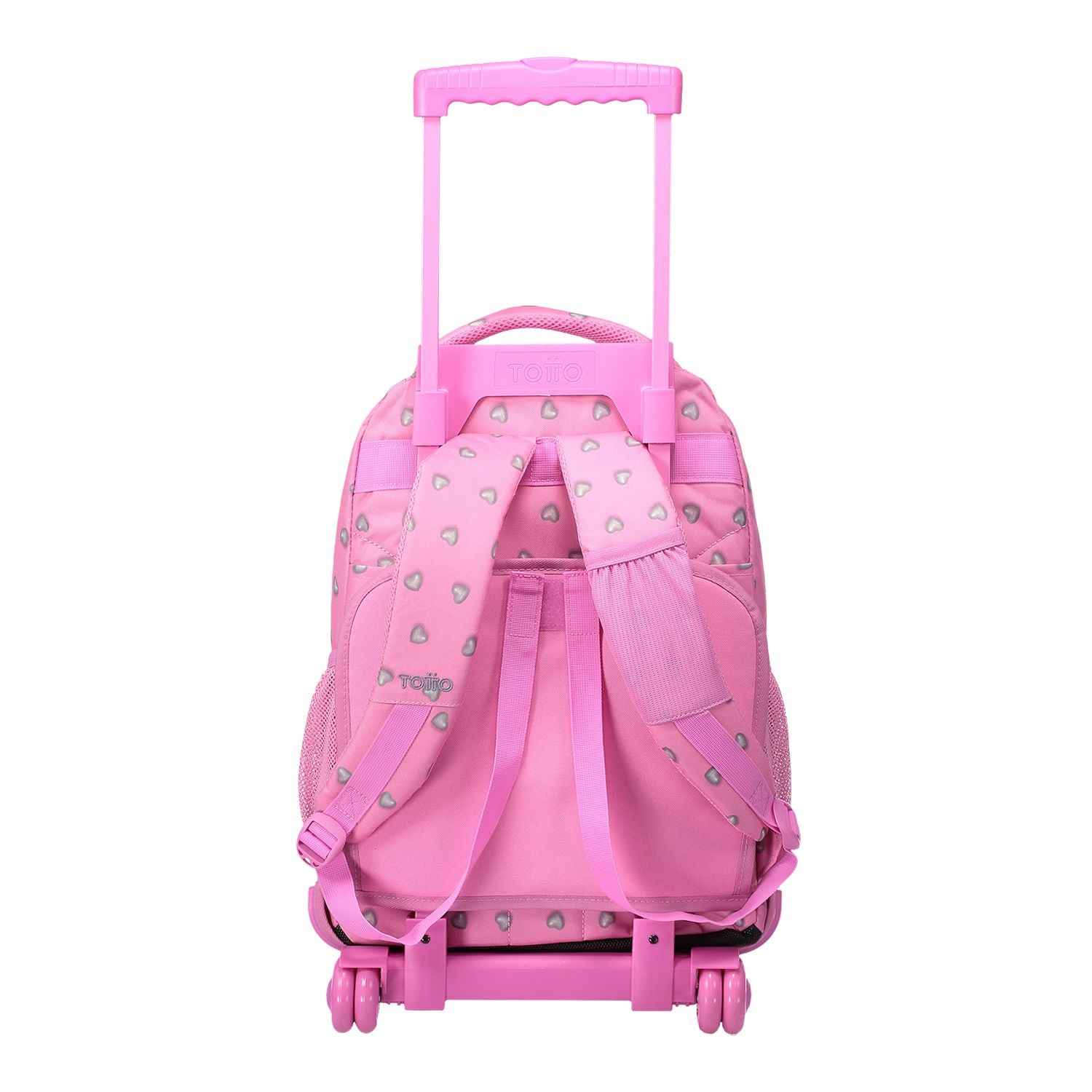 Mochila escolar con ruedas corazones rosas - Renglones