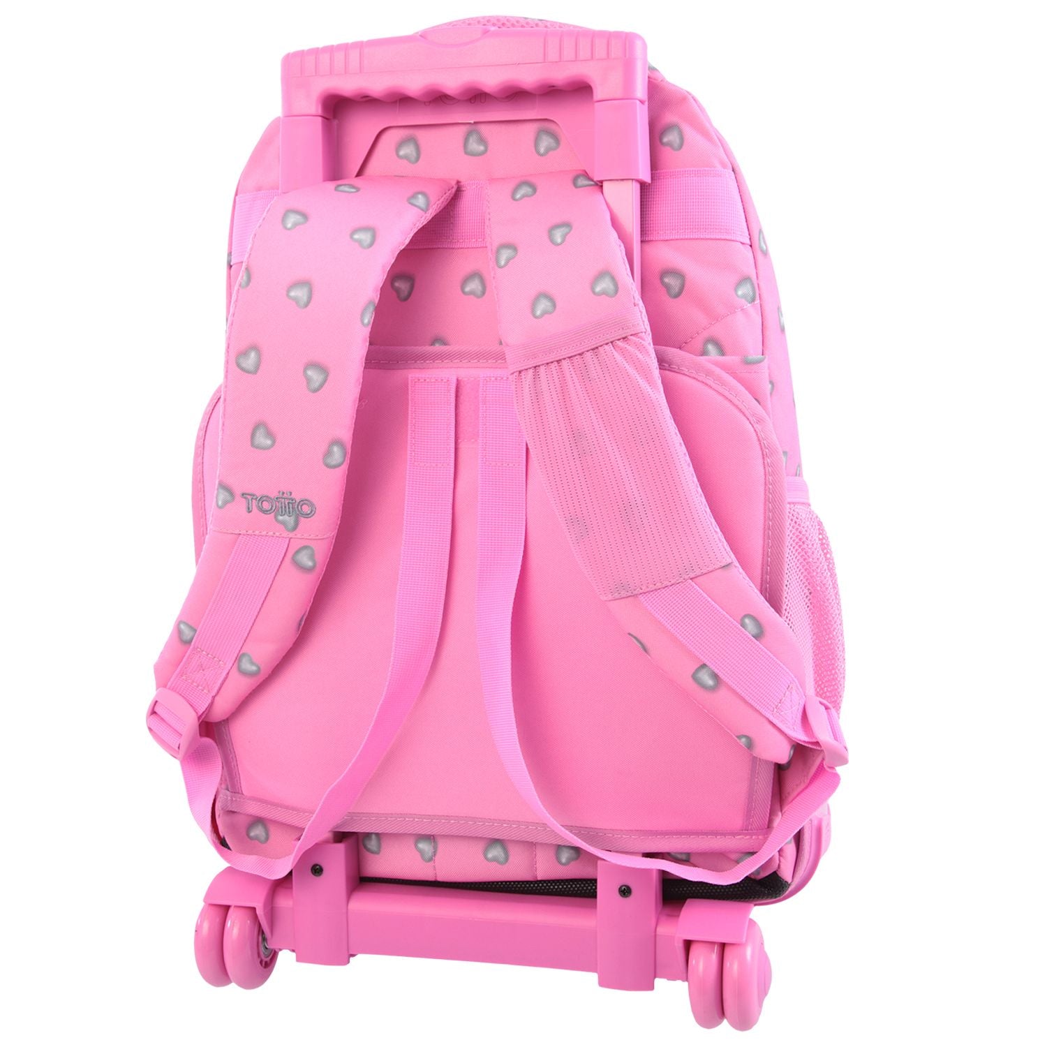 Mochila escolar con ruedas corazones rosas - Renglones