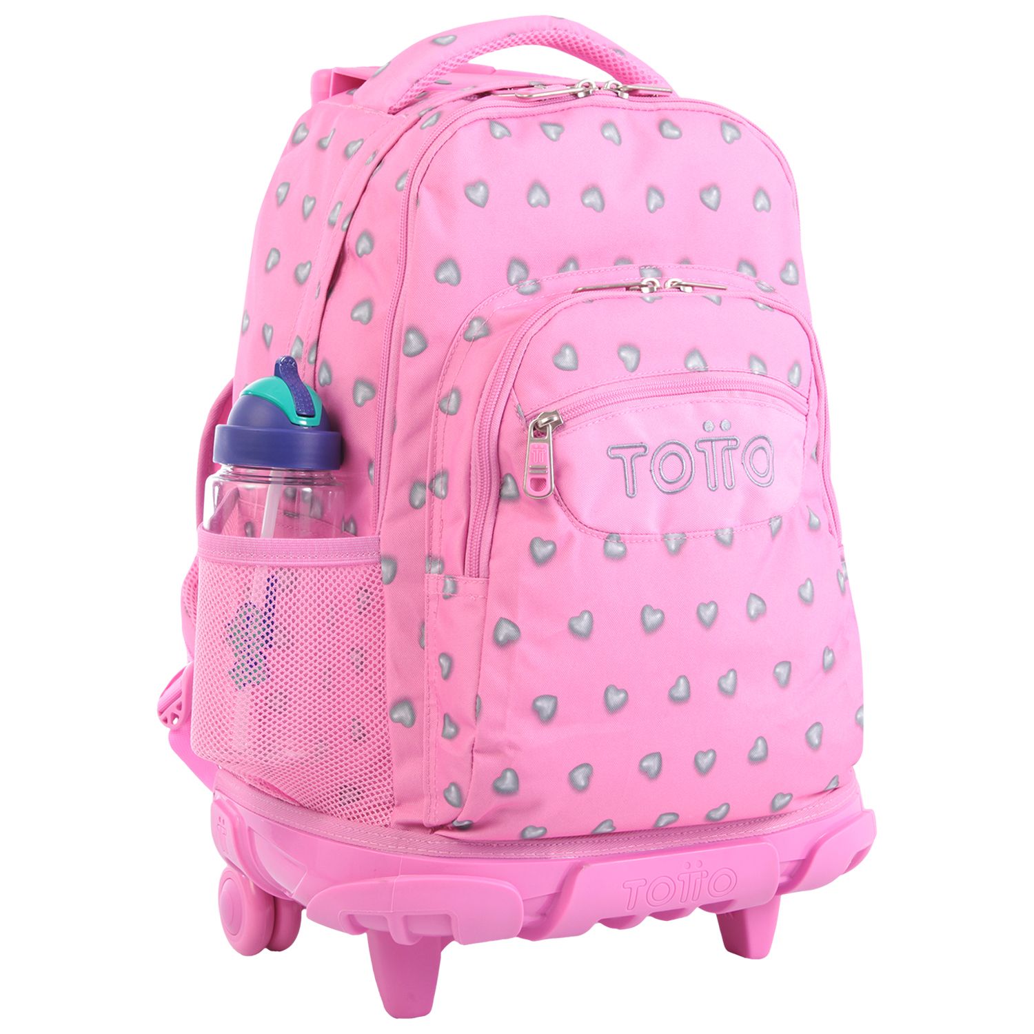 Mochila escolar con ruedas corazones rosas - Renglones