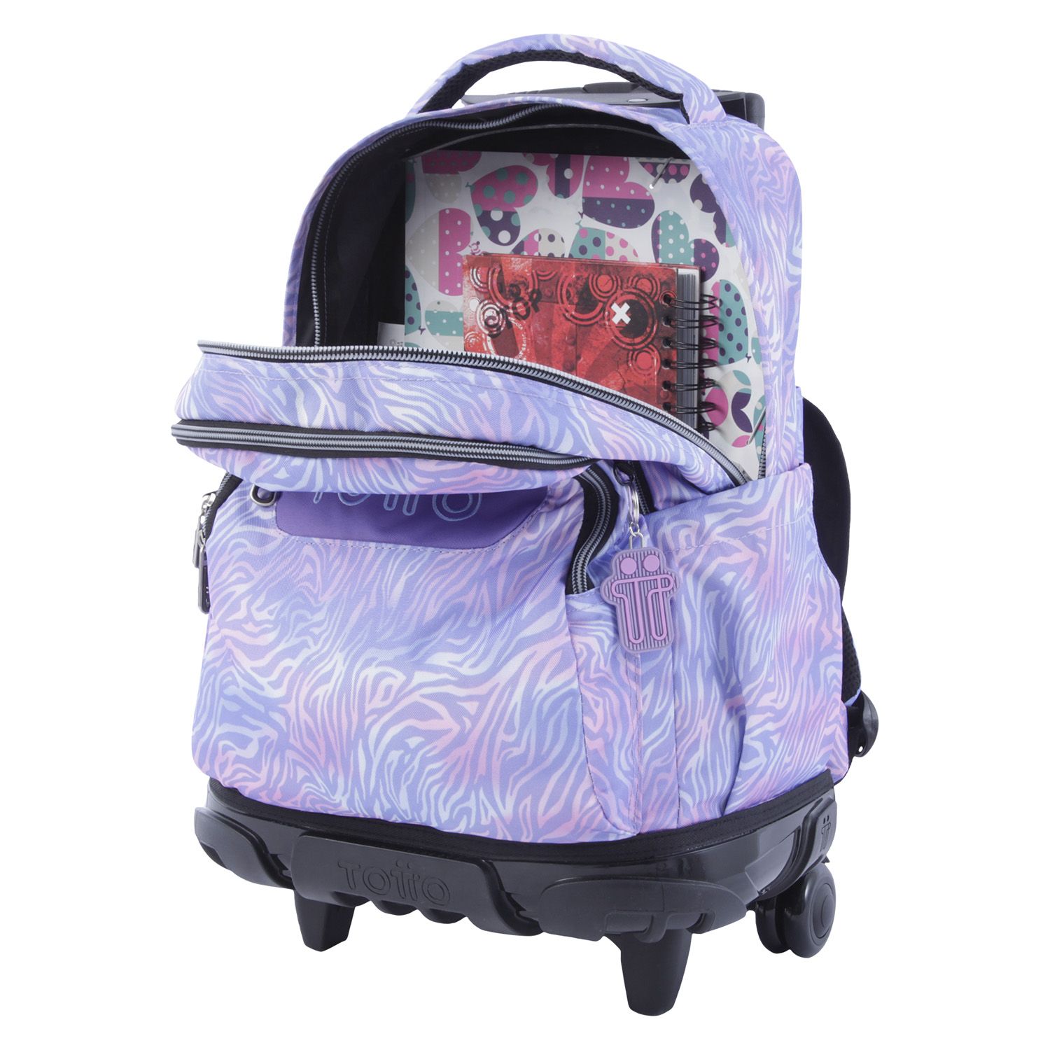 Mochila escolar con ruedas estampado morado cebra - Renglones