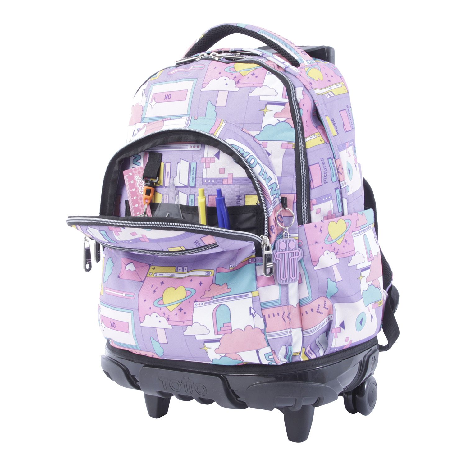 Mochila escolar con ruedas morado ciber - Renglones