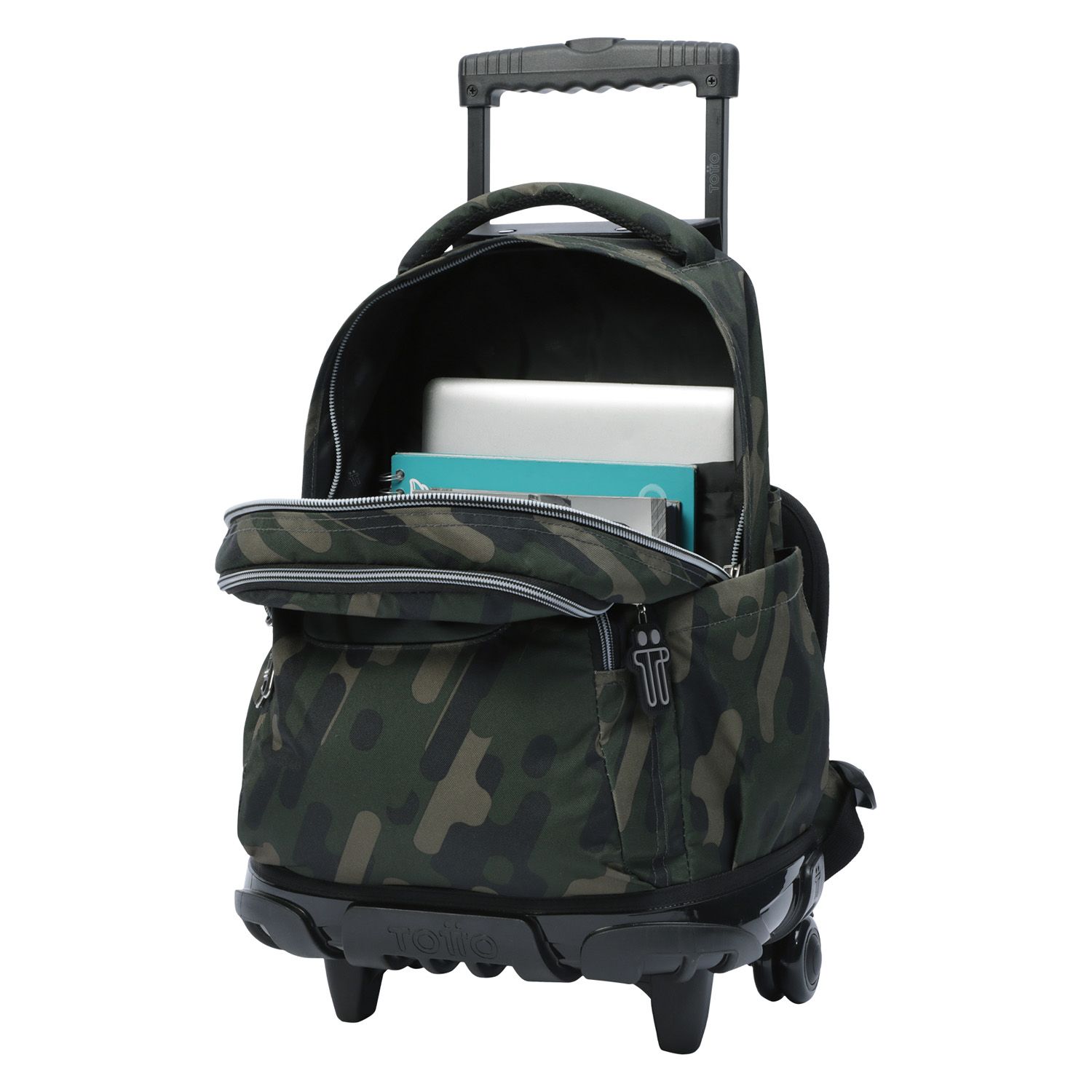 Mochila escolar con ruedas verde militar - Renglones