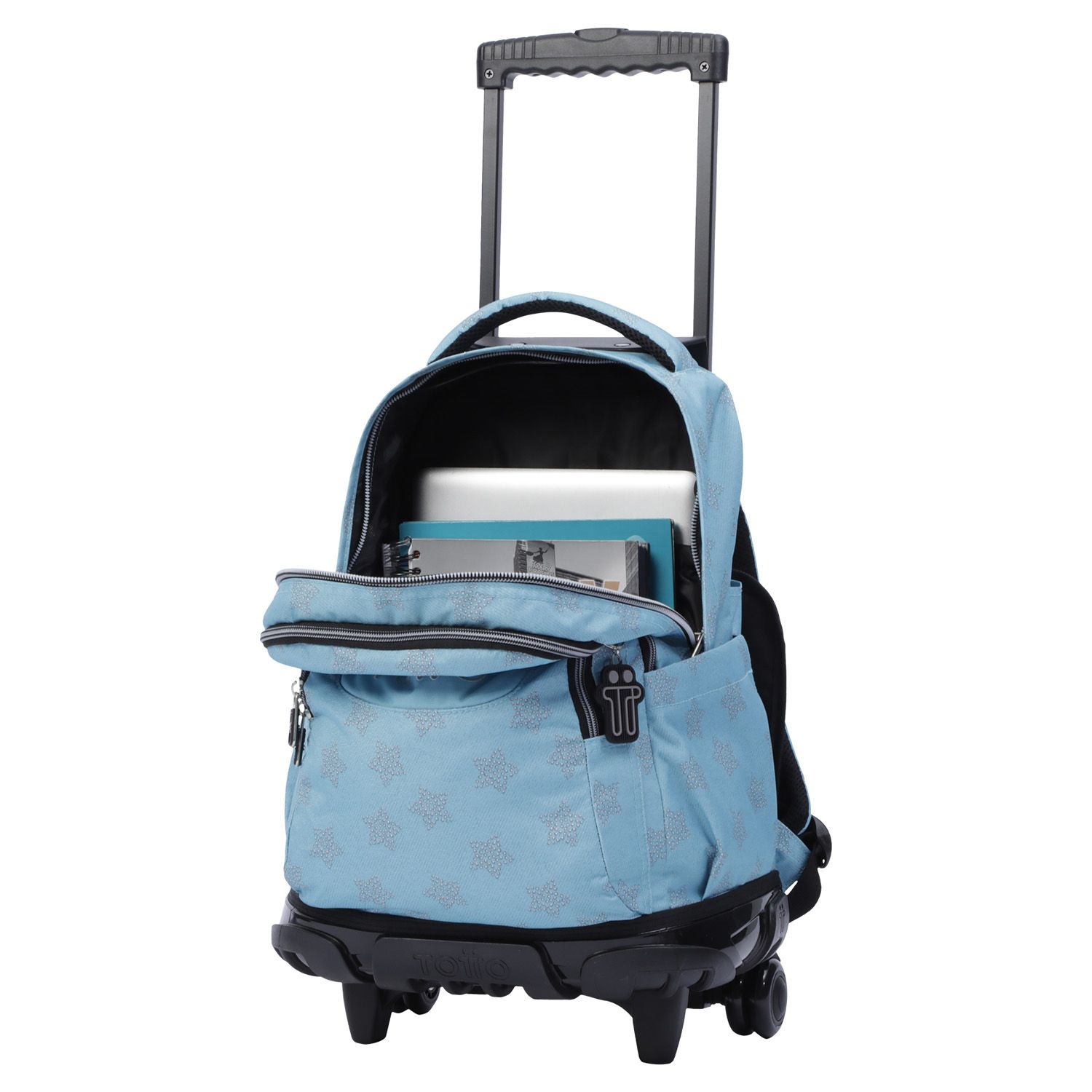 Mochila escolar con ruedas azul y estrellas - Renglones