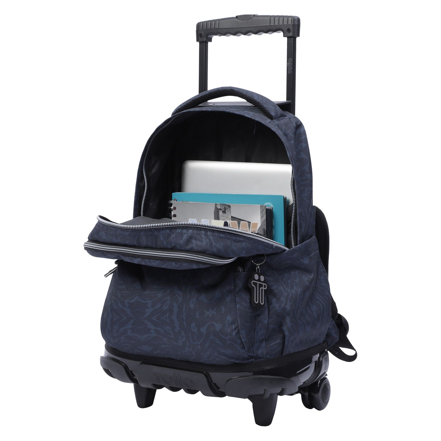 Mochila escolar con ruedas azul y negro geometric - Renglones
