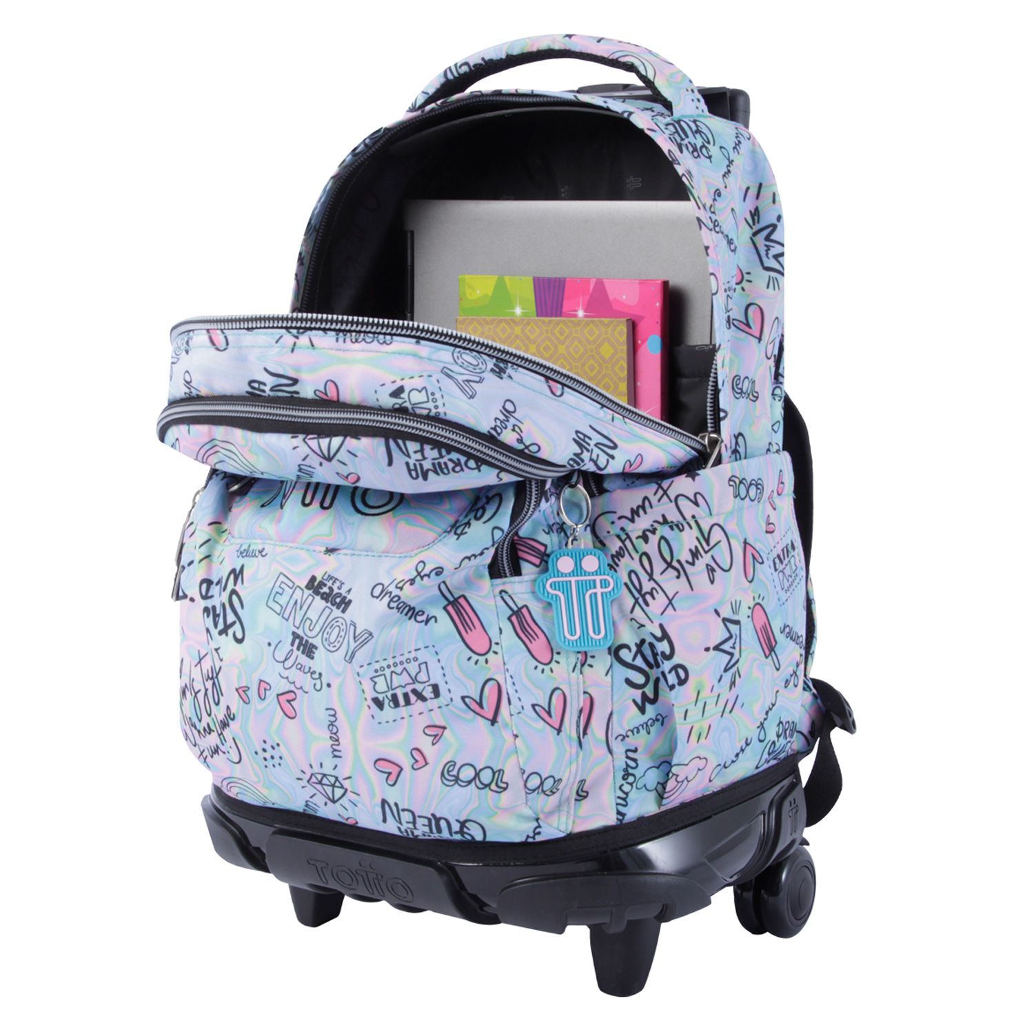 Mochila escolar con ruedas rainbow party - Renglones