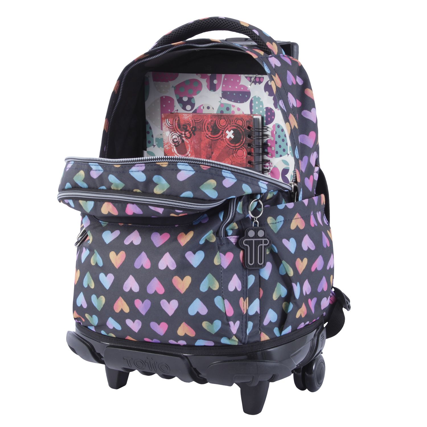 Mochila escolar con ruedas corazones de colores - Renglones