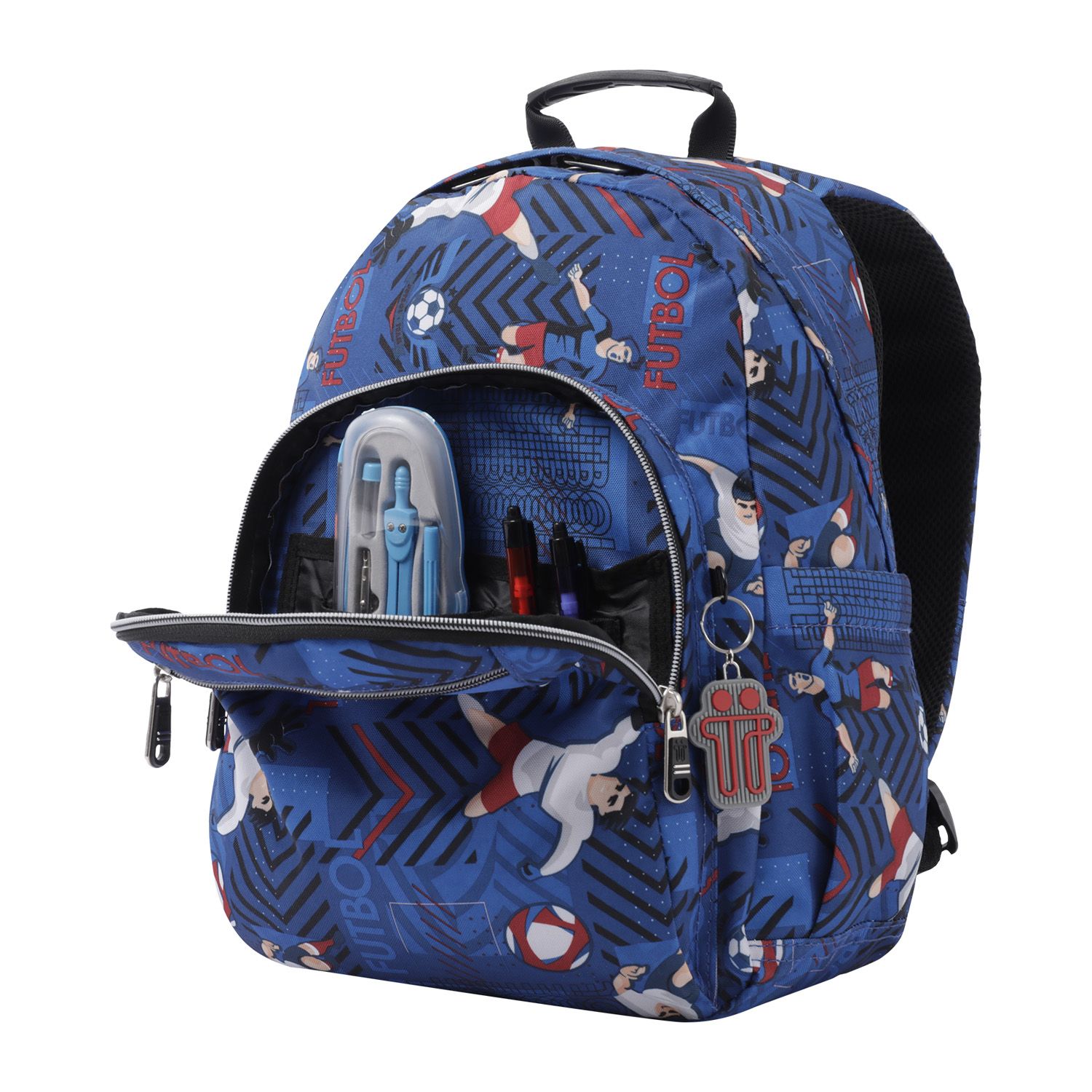 Mochila escolar azul y futbolistas - Gommas