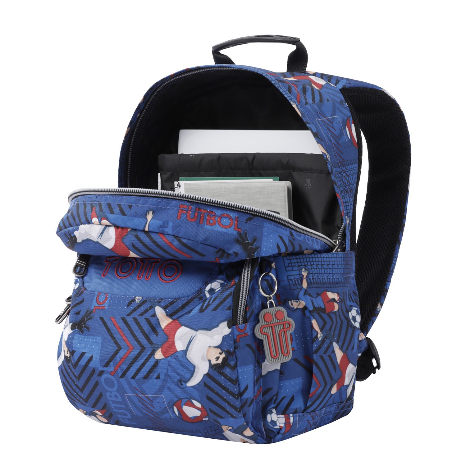 Mochila escolar azul y futbolistas - Gommas