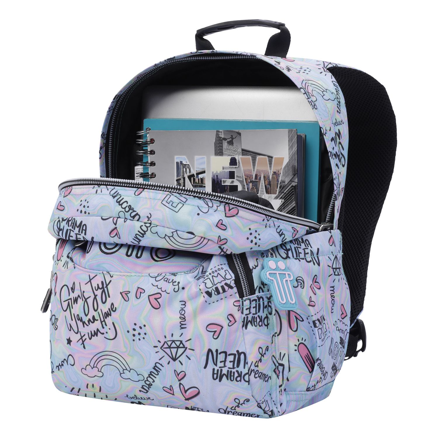 Mochila escolar rainbow party - Gommas