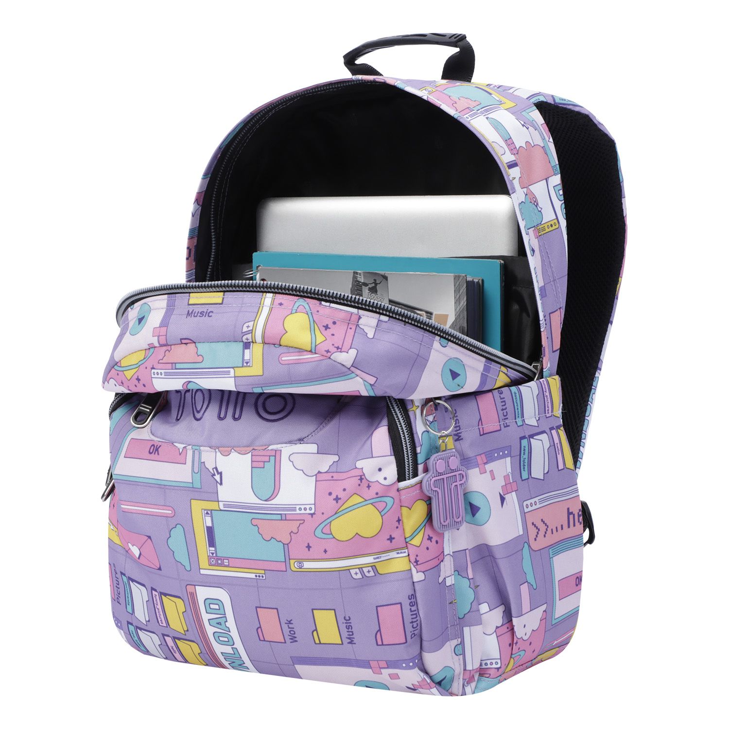 Mochila escolar adaptable a carro morado ciber - Acuareles