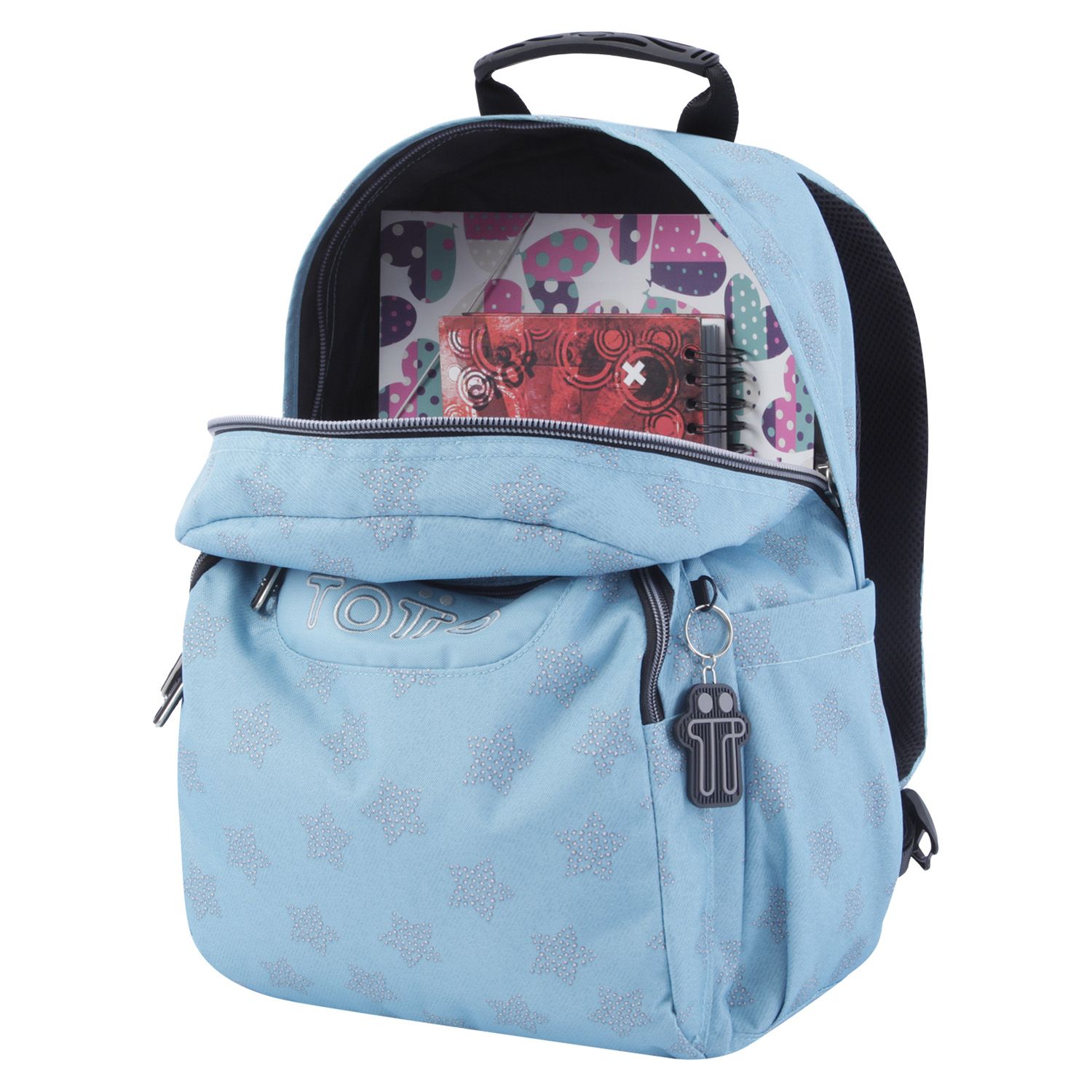 Mochila escolar adaptable a carro azul y estrellas - Acuareles