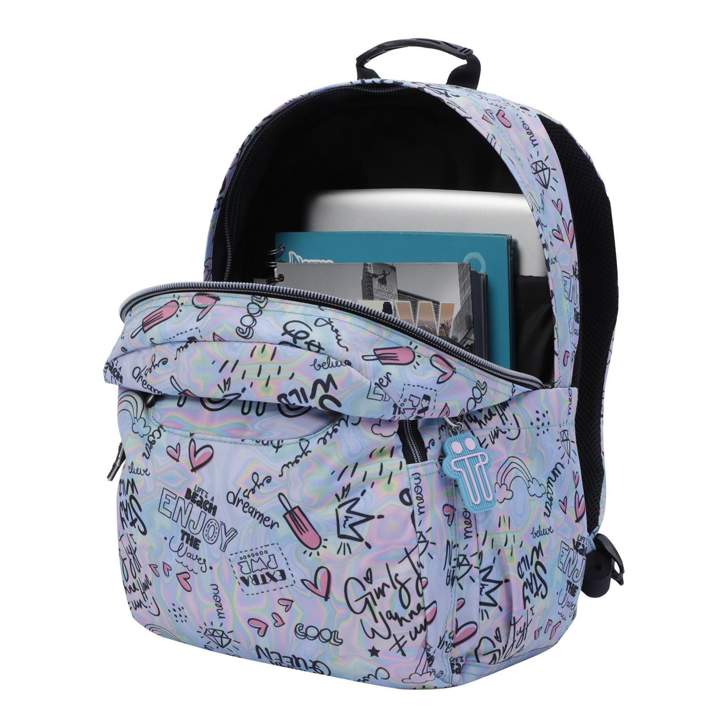 Mochila escolar adaptable a carro rainbow party - Acuareles